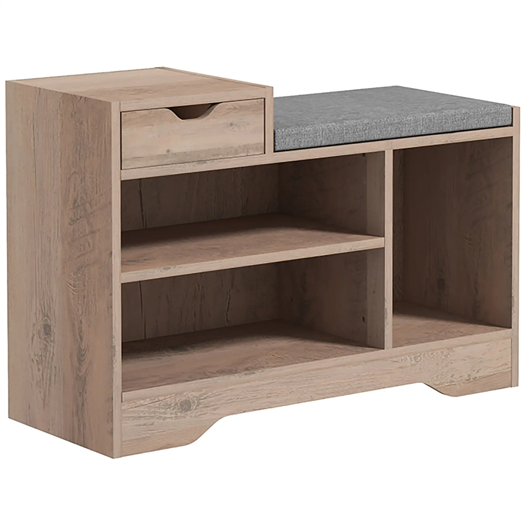 Upholstered Shoe Storage Bench, Seat, Drawer, 3 Shelves, Grey - Image 11