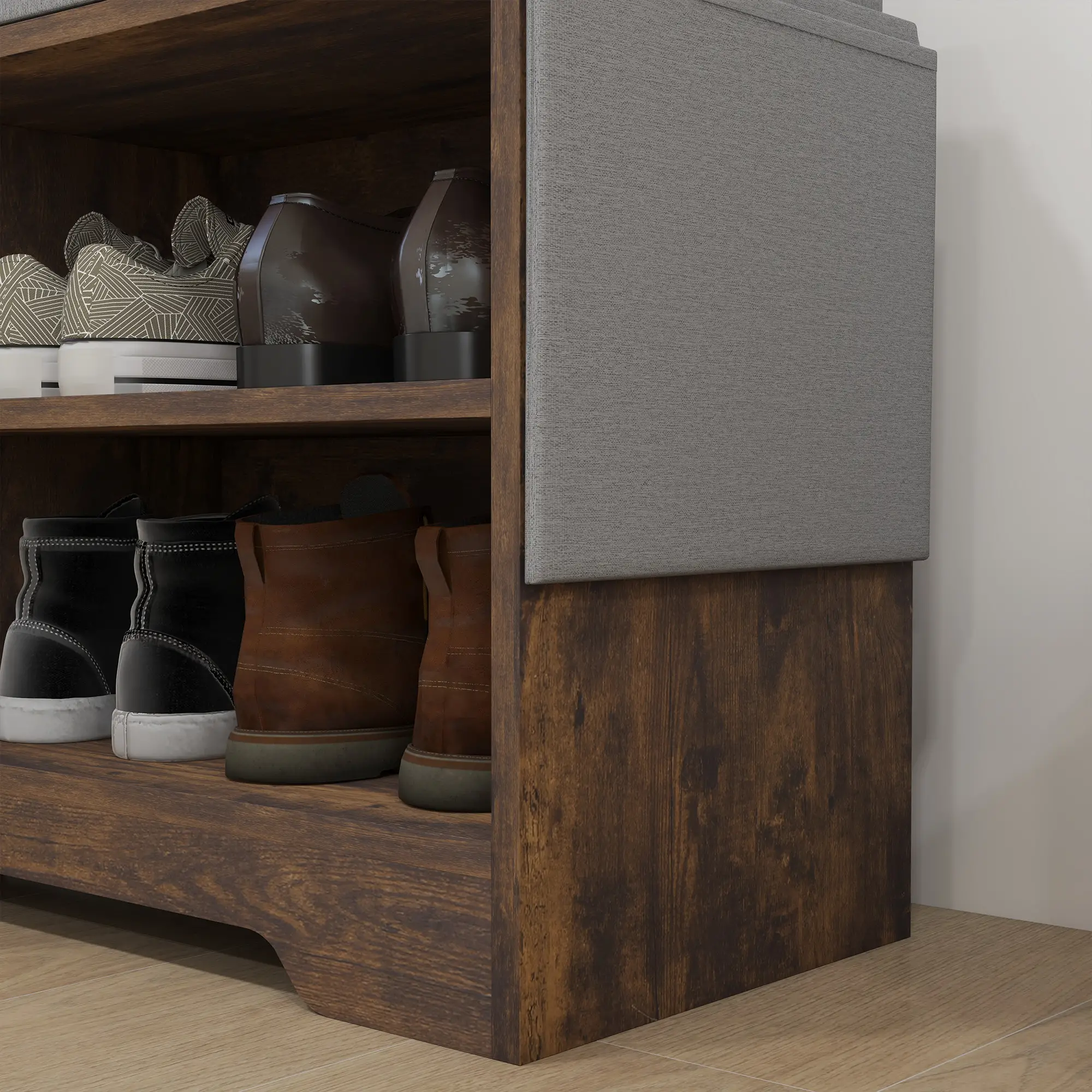 Upholstered Shoe Storage Bench, Seat w/ Drawer, Rustic Brown - Image 10
