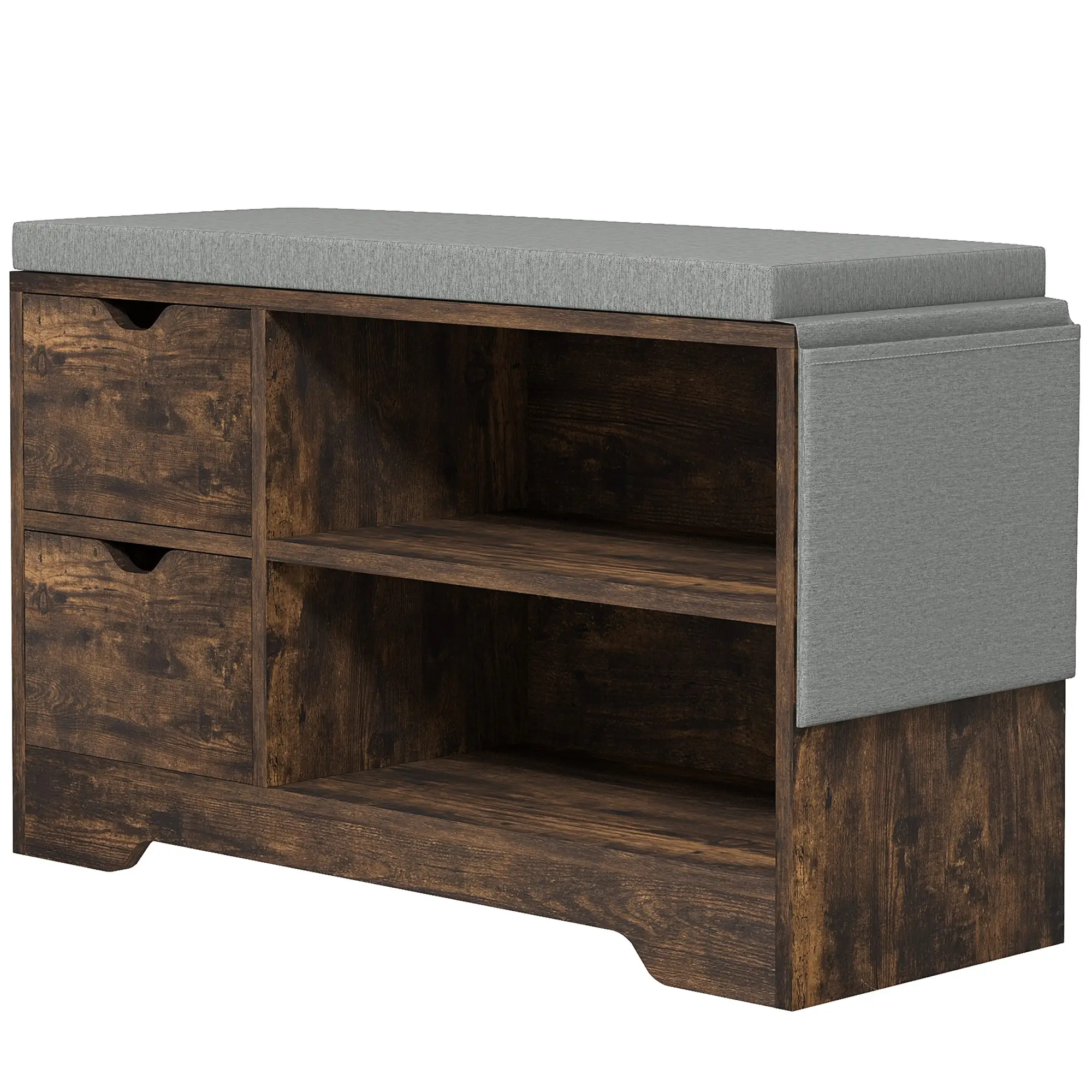 Upholstered Shoe Storage Bench, Seat w/ Drawer, Rustic Brown - Image 11