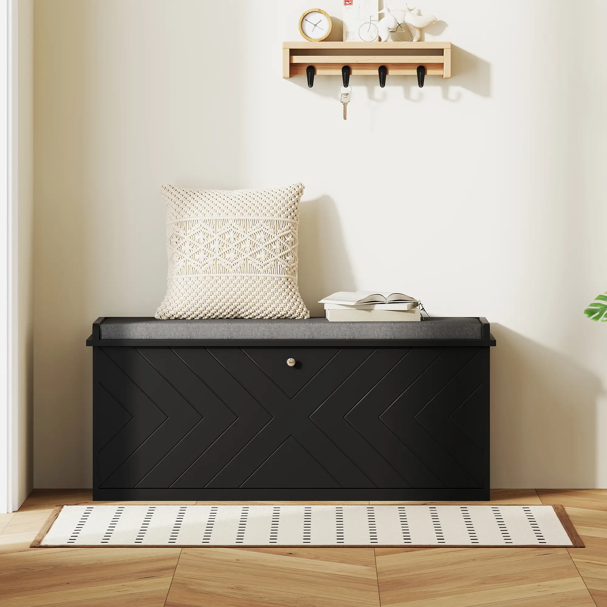 Upholstered Shoe Storage Bench with Flip Drawer, Adjustable Shelf, Fits 10 Pairs - Image 10