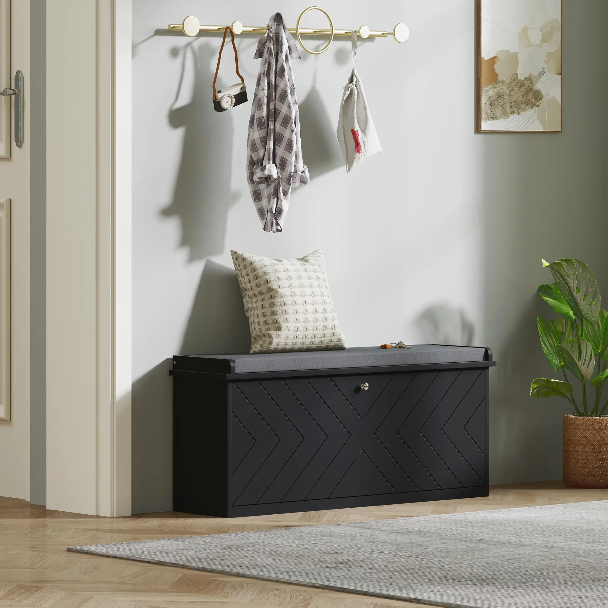 Upholstered Shoe Storage Bench with Flip Drawer, Adjustable Shelf, Fits 10 Pairs - Image 9