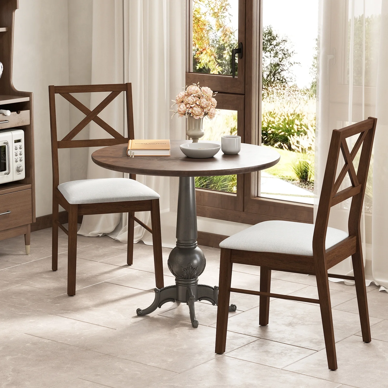 Upholstered Side Dining Chairs, Set of 2, Brown - Image 2