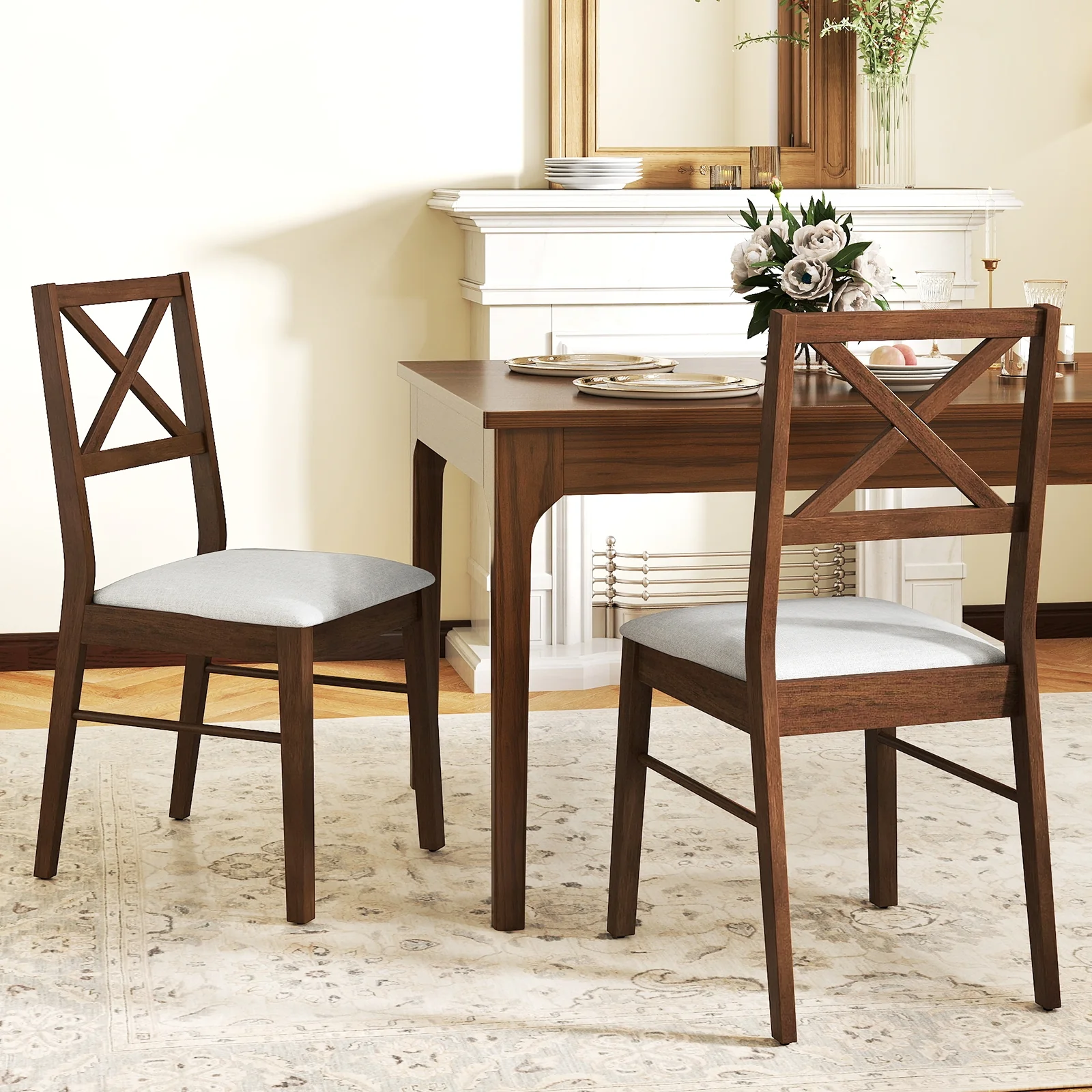 Upholstered Side Dining Chairs, Set of 2, Brown - Image 3