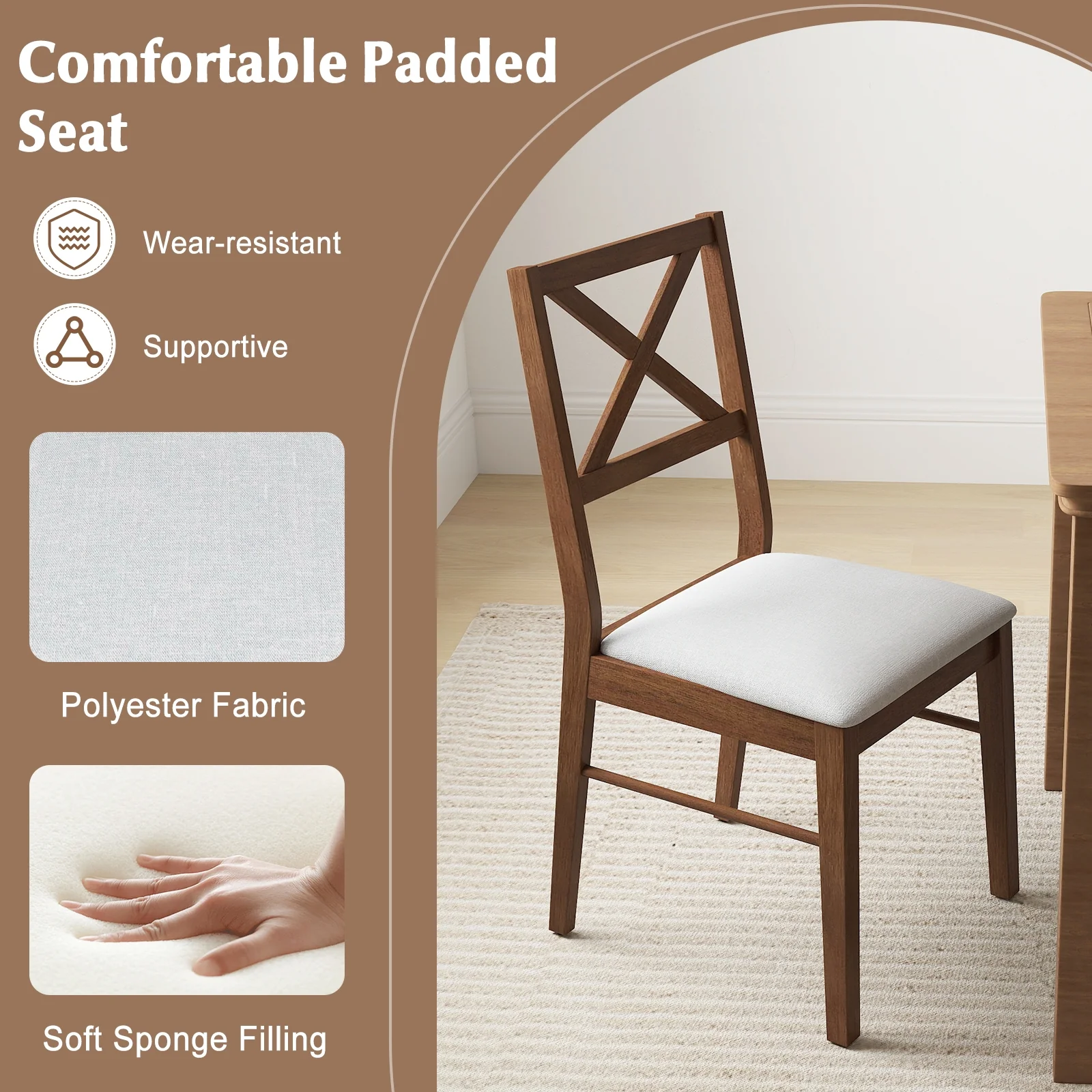 Upholstered Side Dining Chairs, Set of 2, Brown - Image 6