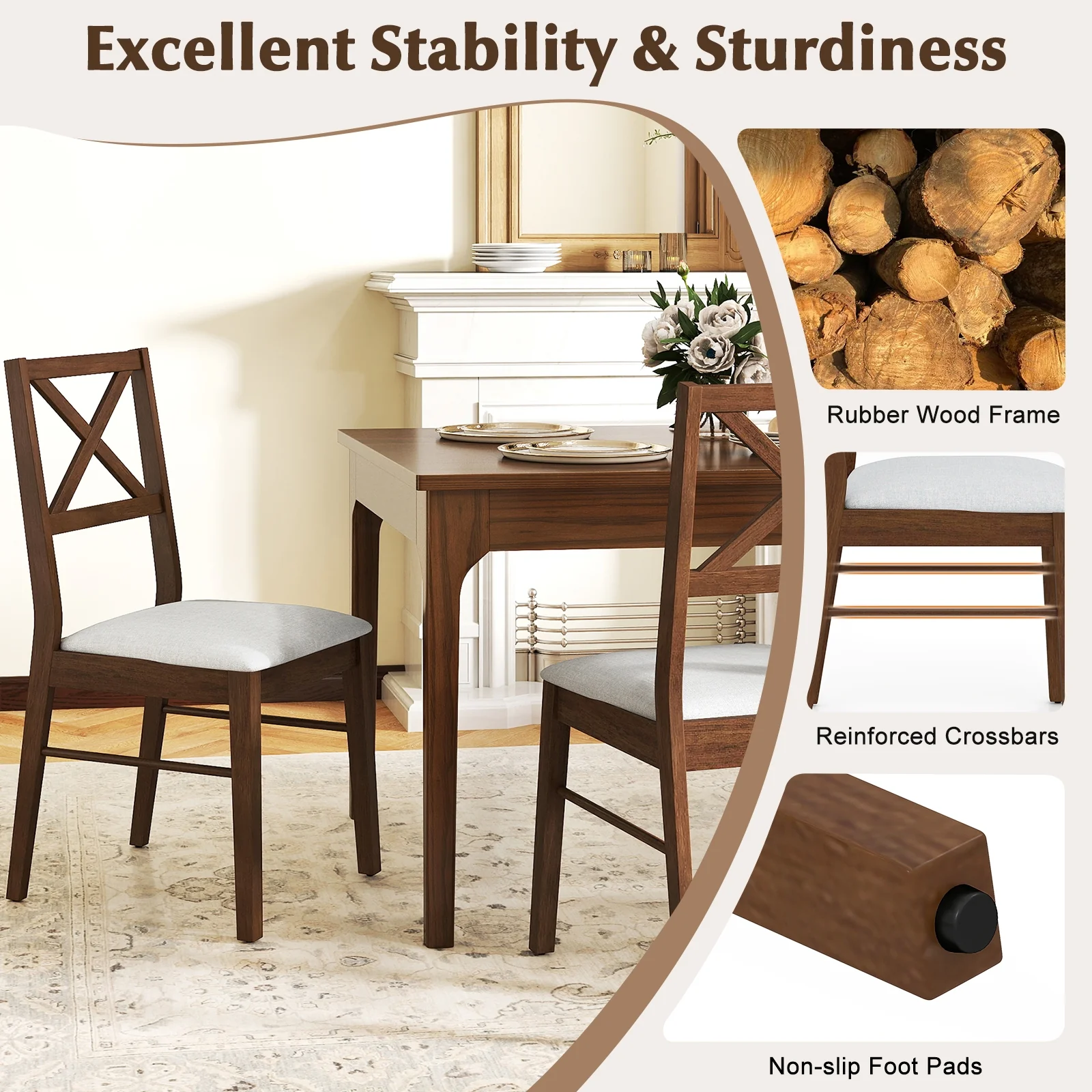 Upholstered Side Dining Chairs, Set of 2, Brown - Image 7