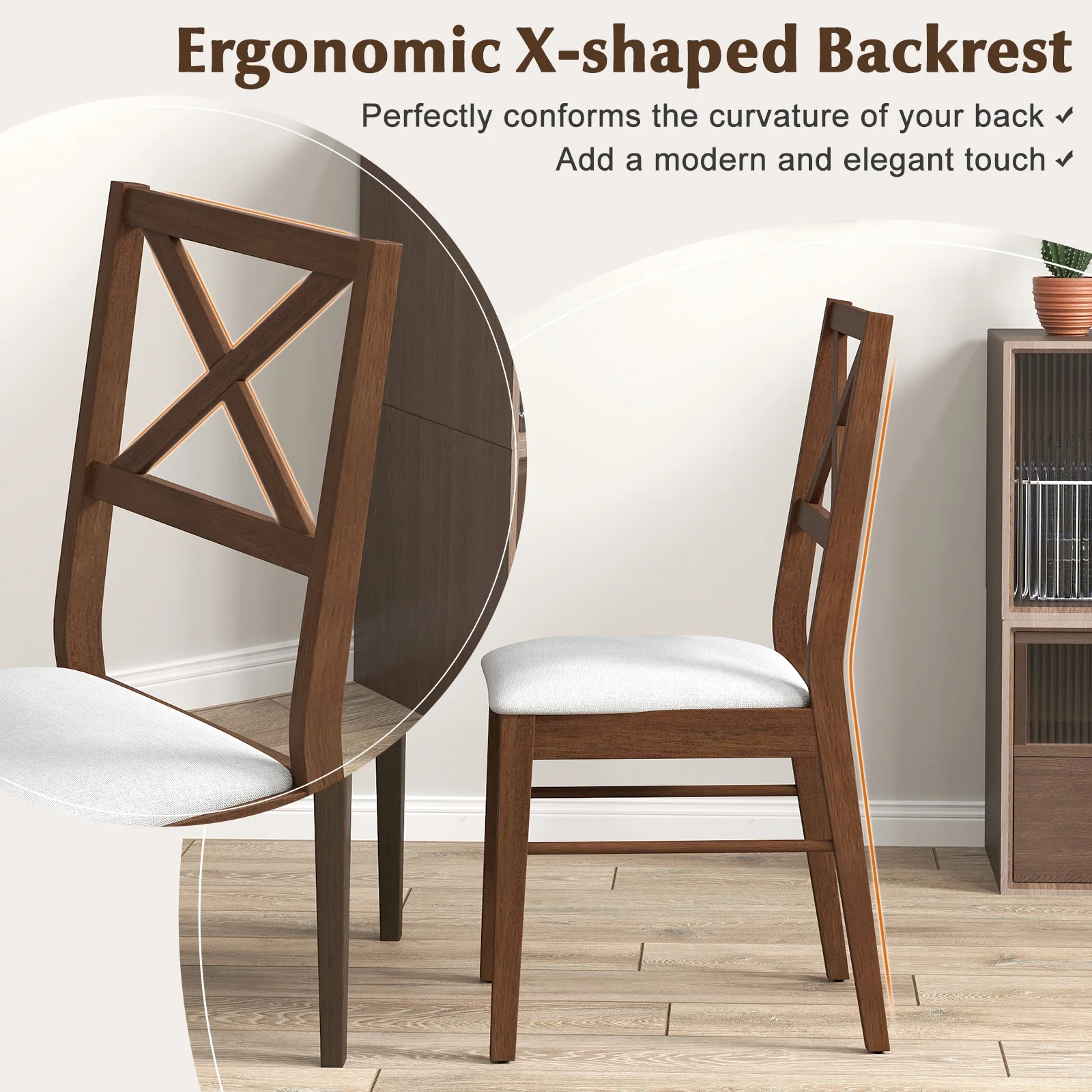 Upholstered Side Dining Chairs, Set of 2, Brown - Image 8