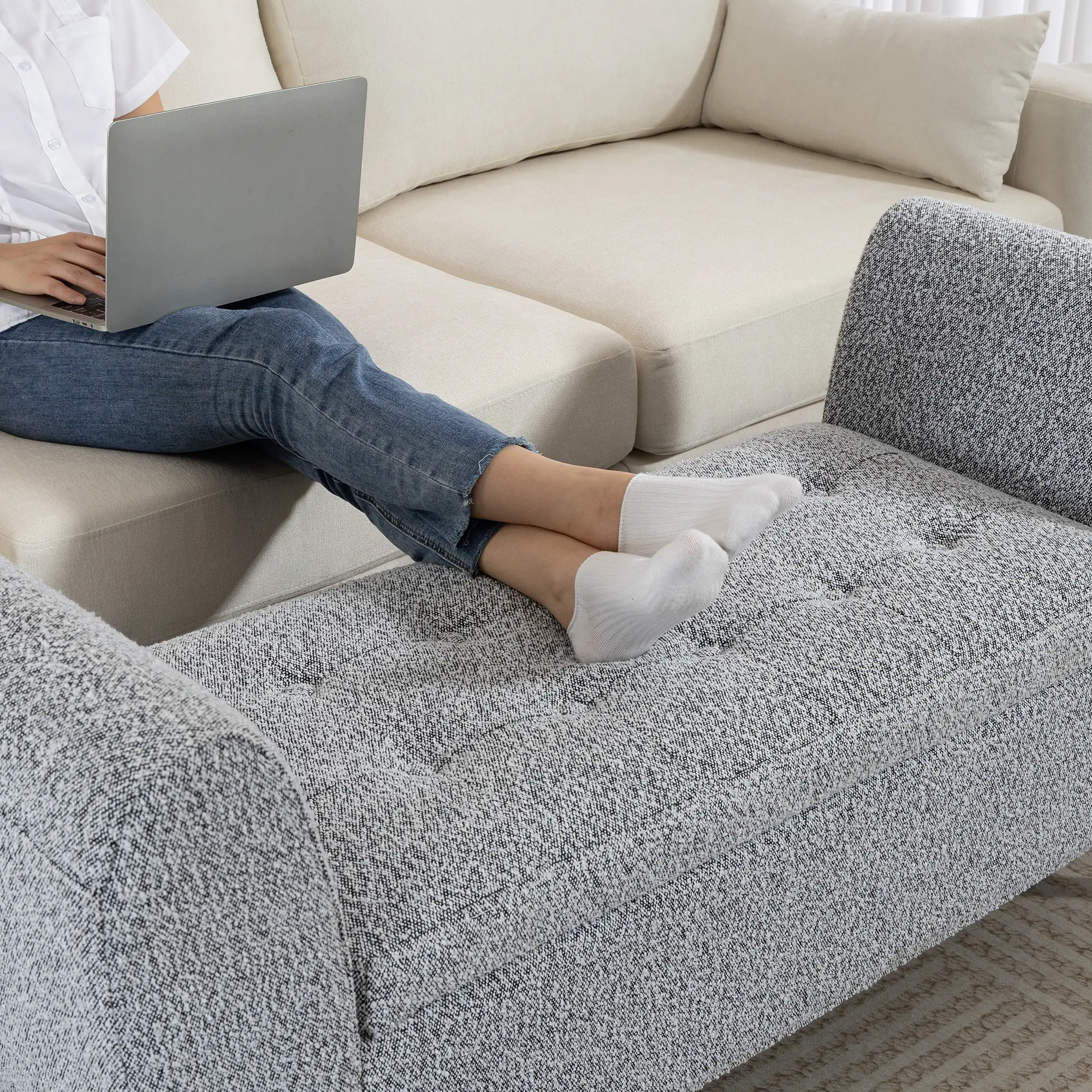 Upholstered Storage Bench with Arms, Modern Ottoman, Grey - Image 10