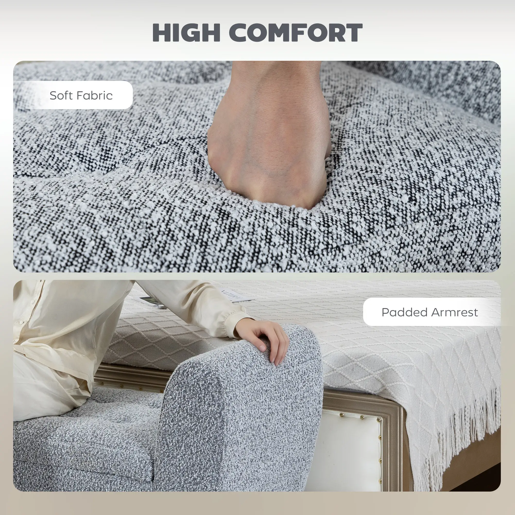 Upholstered Storage Bench with Arms, Modern Ottoman, Grey - Image 5