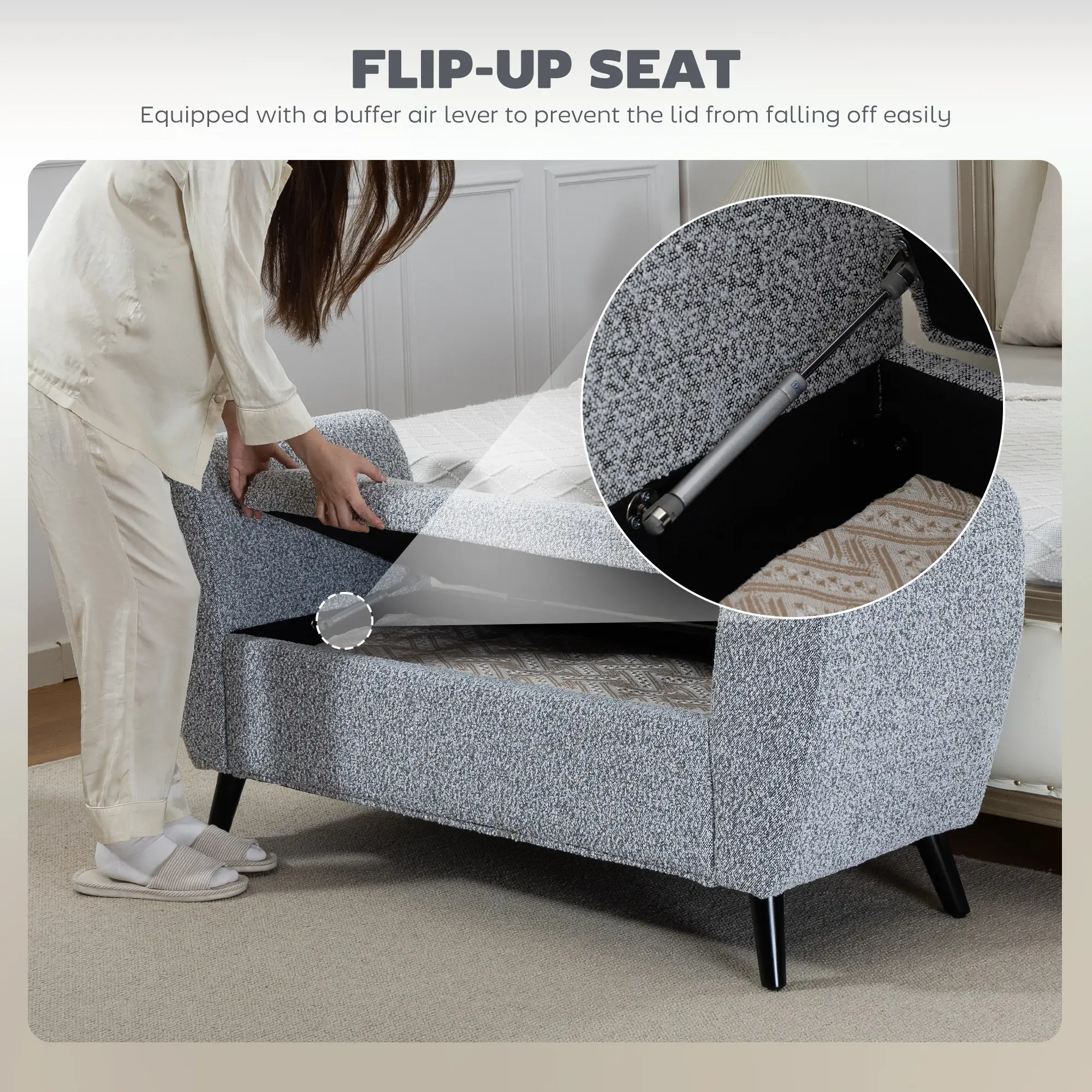 Upholstered Storage Bench with Arms, Modern Ottoman, Grey - Image 6
