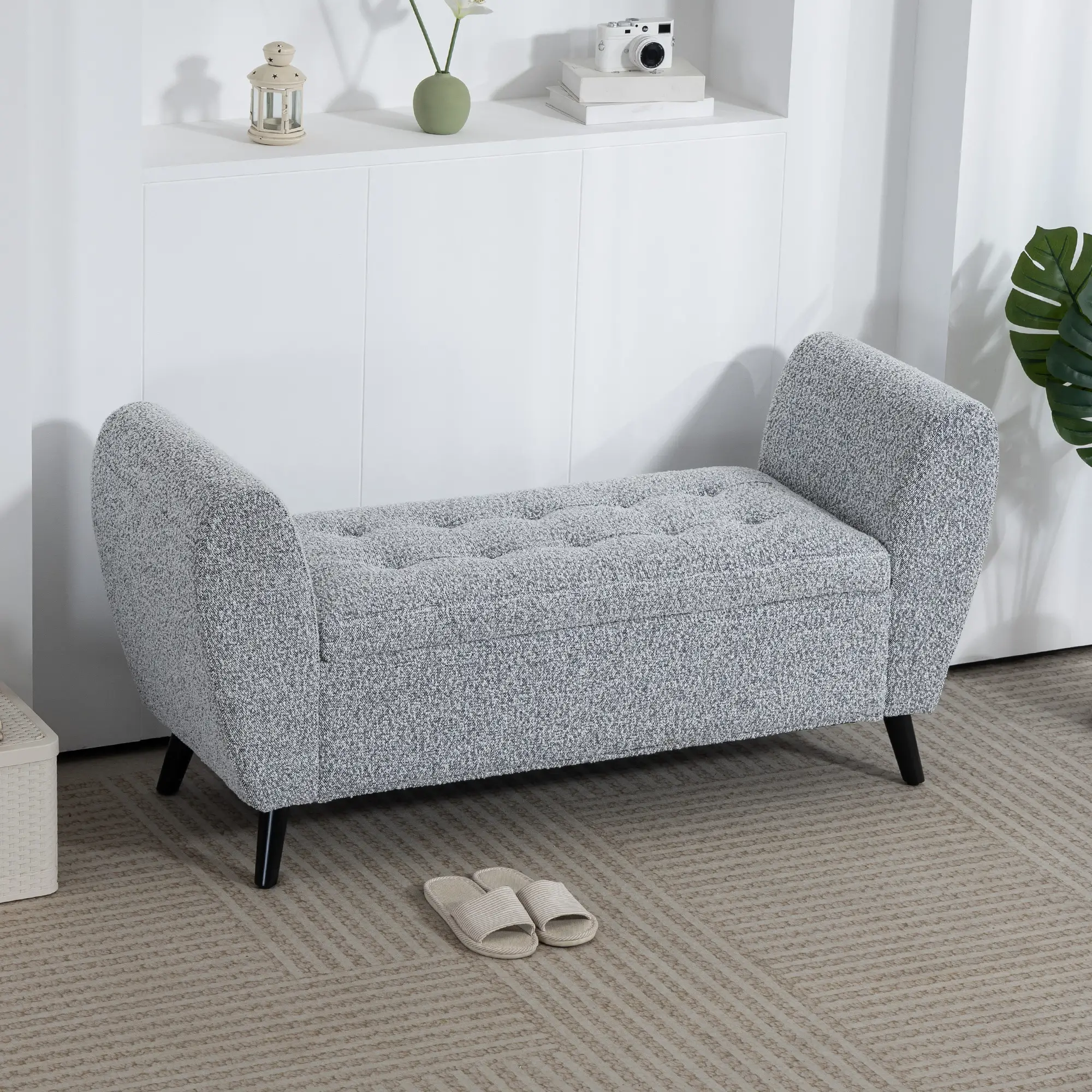 Upholstered Storage Bench with Arms, Modern Ottoman, Grey - Image 8