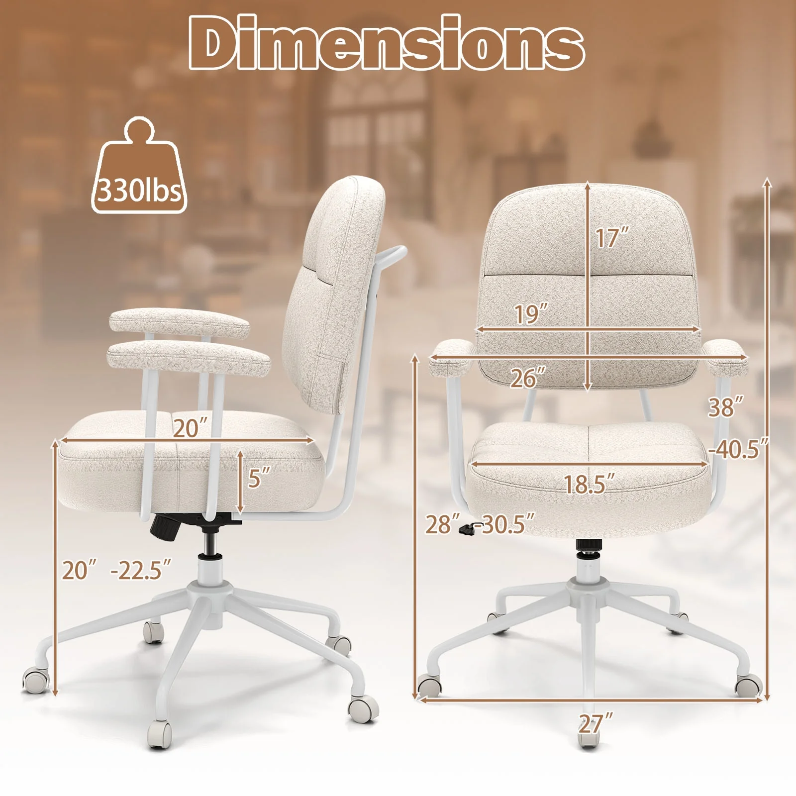 Upholstered Task Office Chair, Beige - Image 6