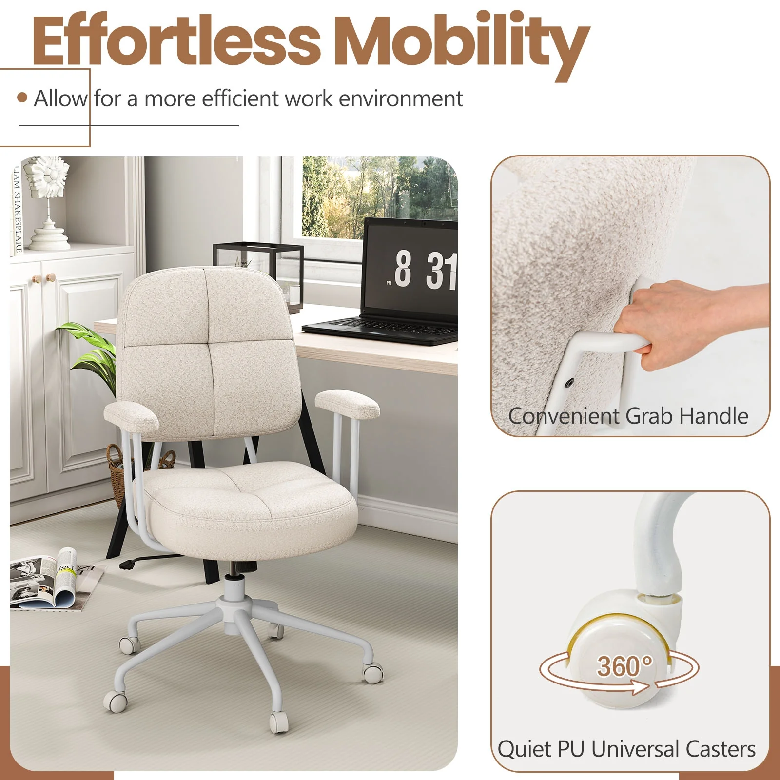 Upholstered Task Office Chair, Beige - Image 9