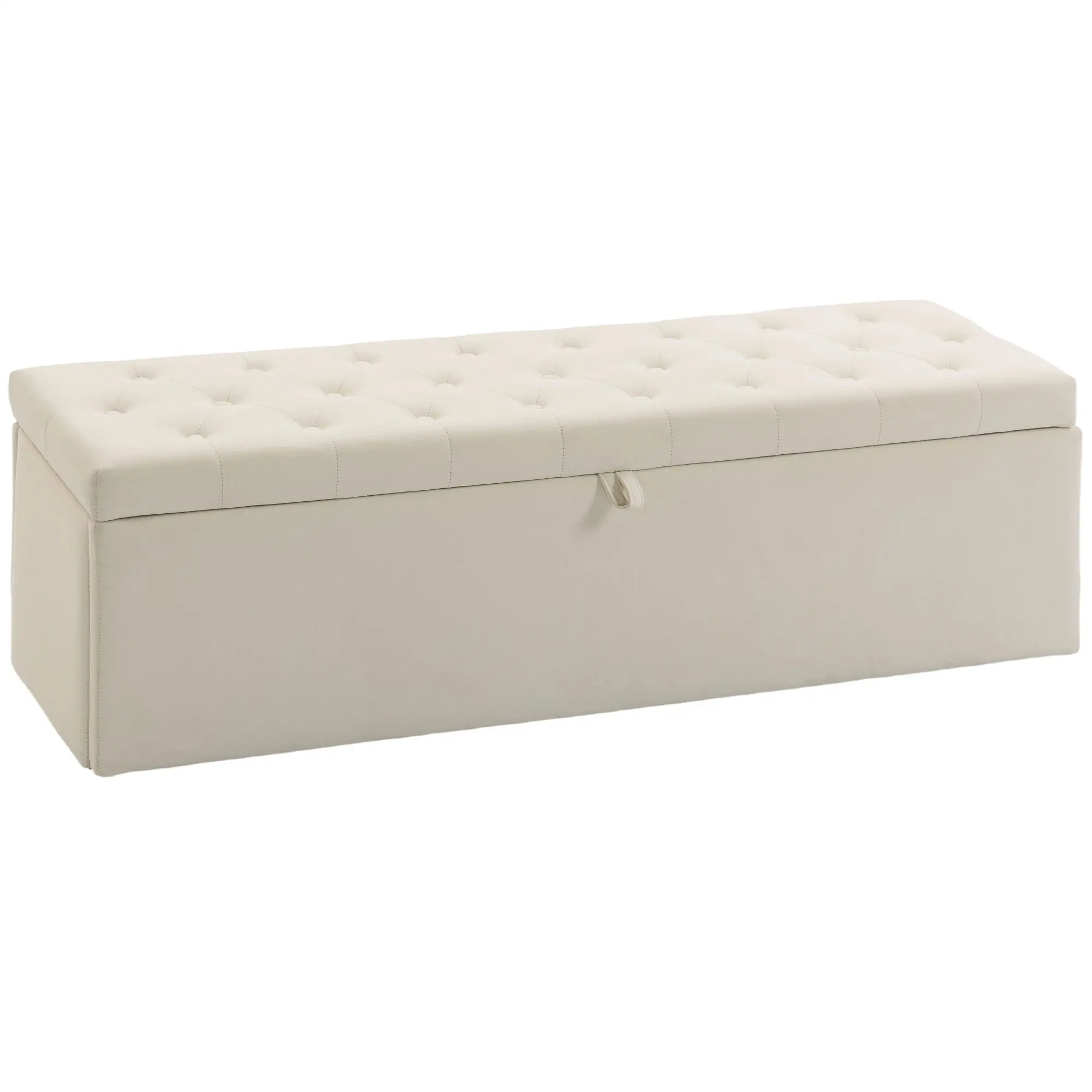 Upholstered Velvet Storage Ottoman Bench, Button Tufted, Beige - Image 11