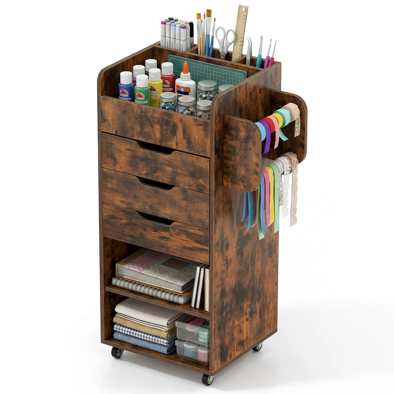 Utility Trolley With 3 Drawers, Rustic Brown