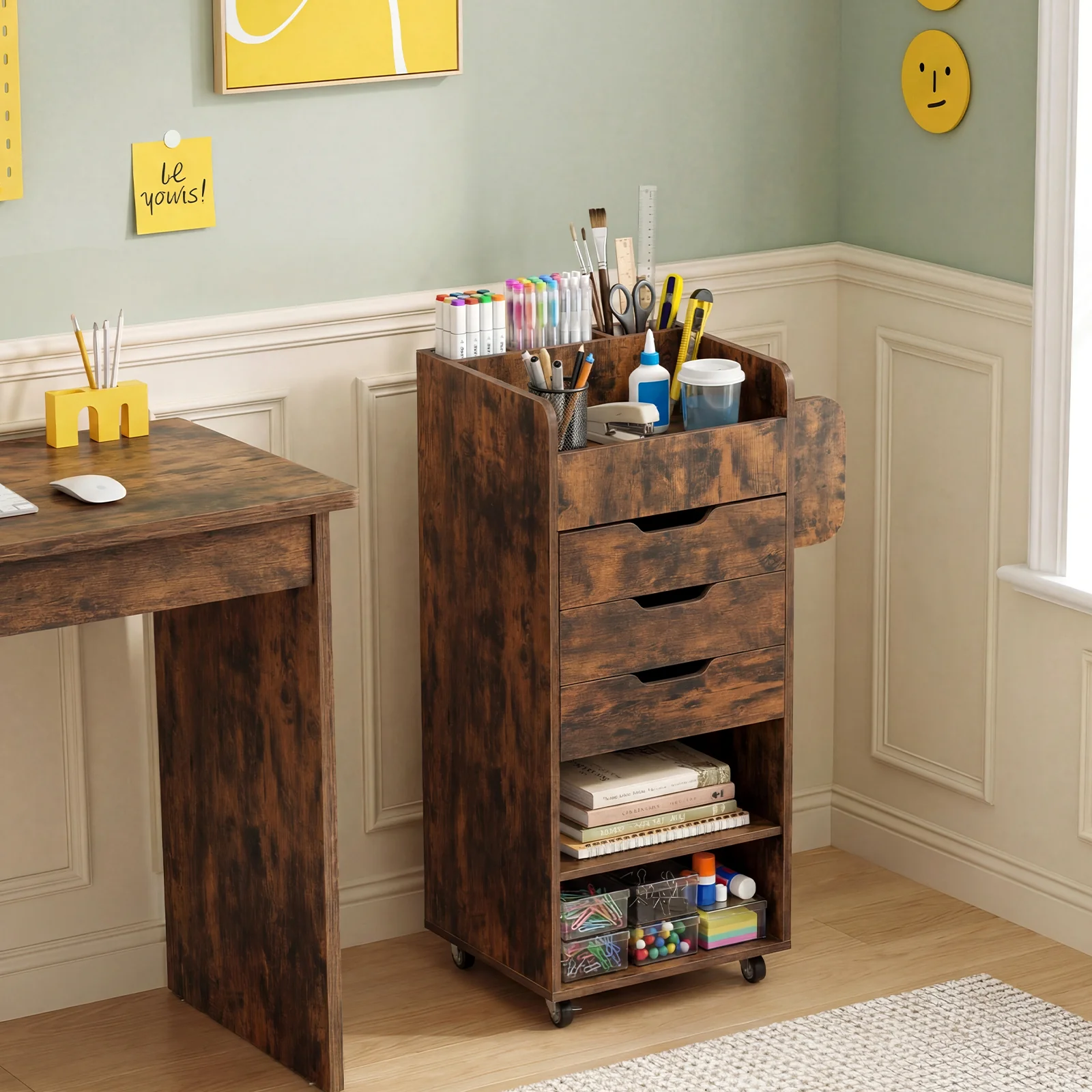 Utility Trolley With 3 Drawers, Rustic Brown - Image 6