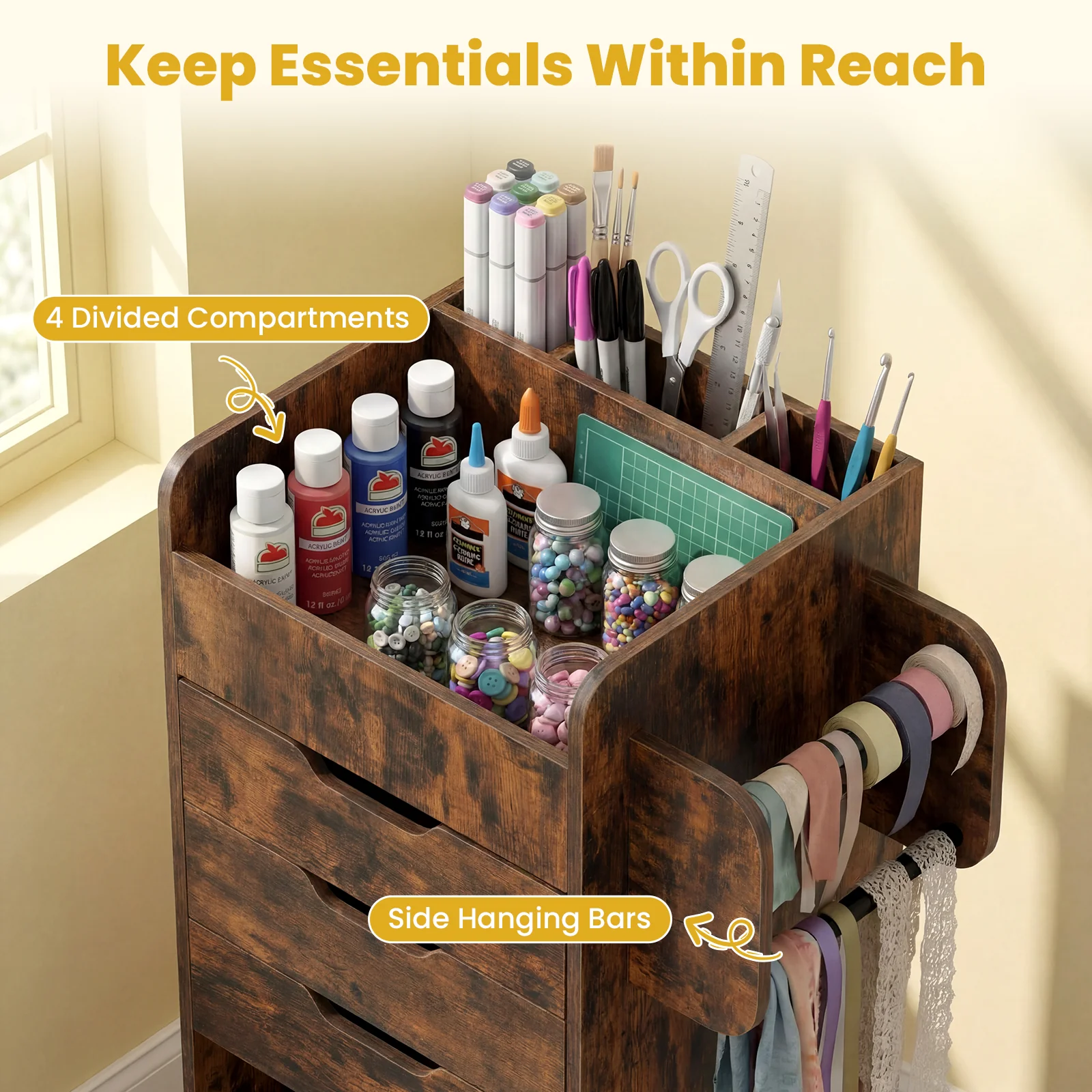 Utility Trolley With 3 Drawers, Rustic Brown - Image 7