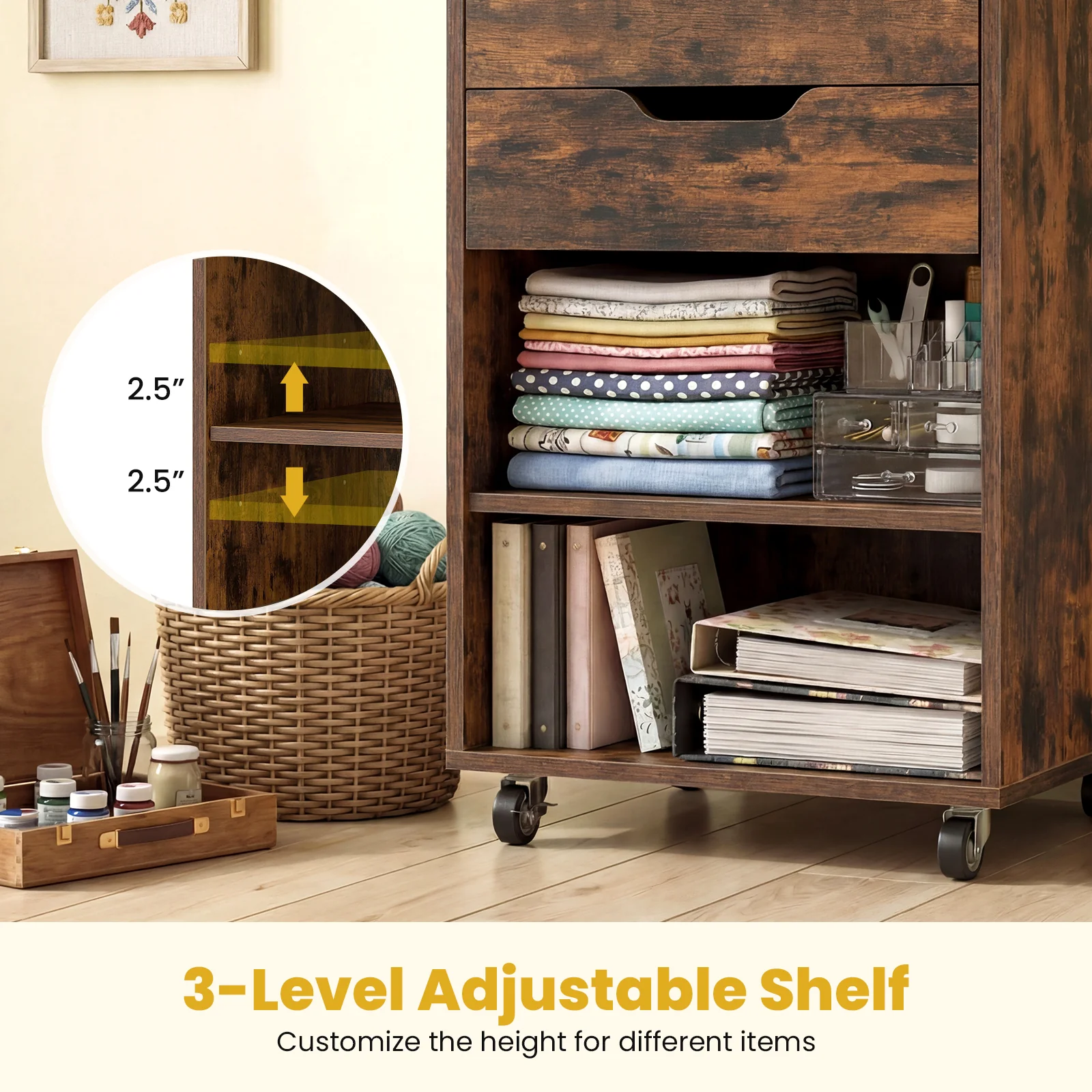 Utility Trolley With 3 Drawers, Rustic Brown - Image 9