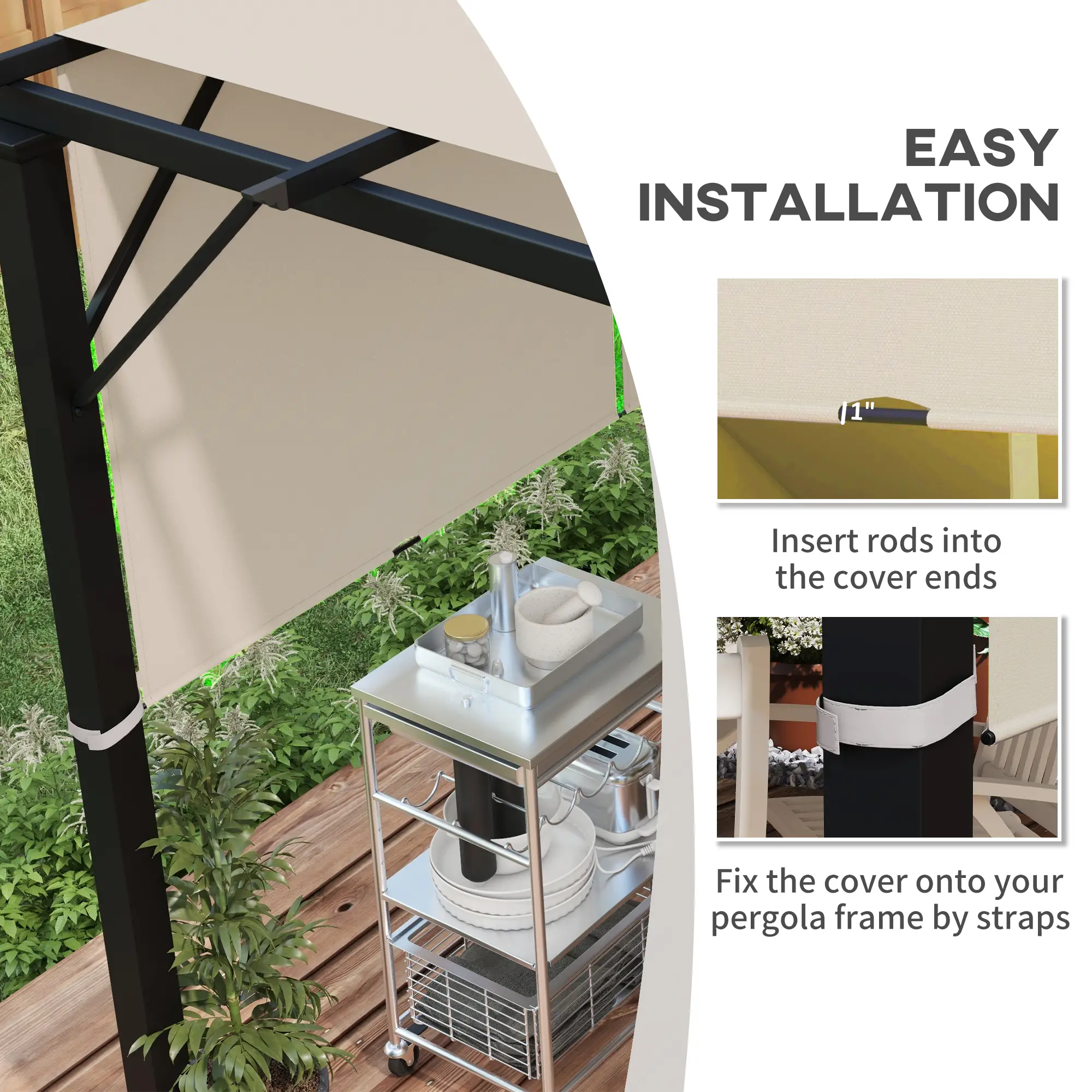 UV Protection Pergola Canopy, 10' x 10', Khaki - Image 6