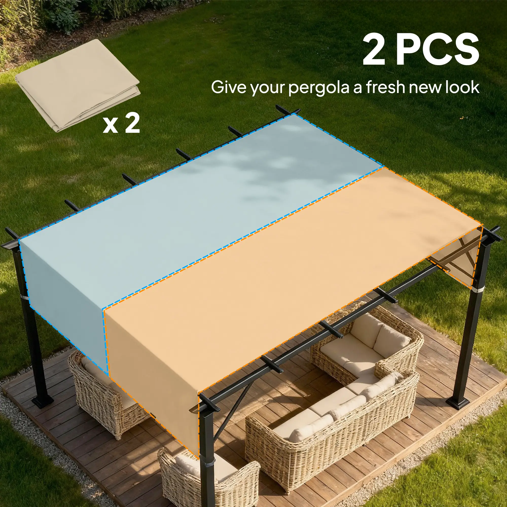 UV Protection Pergola Replacement Canopy, 10' x 11.8', Khaki - Image 4