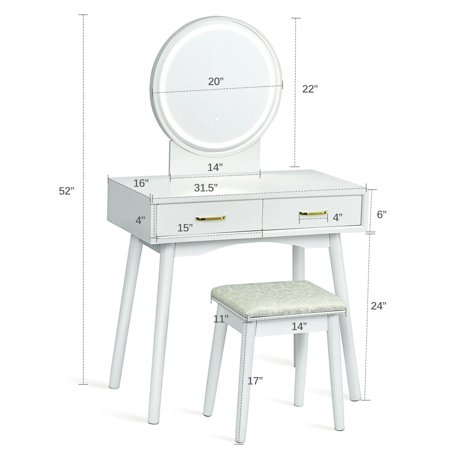 Vanity Dressing Table Set, 3 Lighting Modes - Image 7