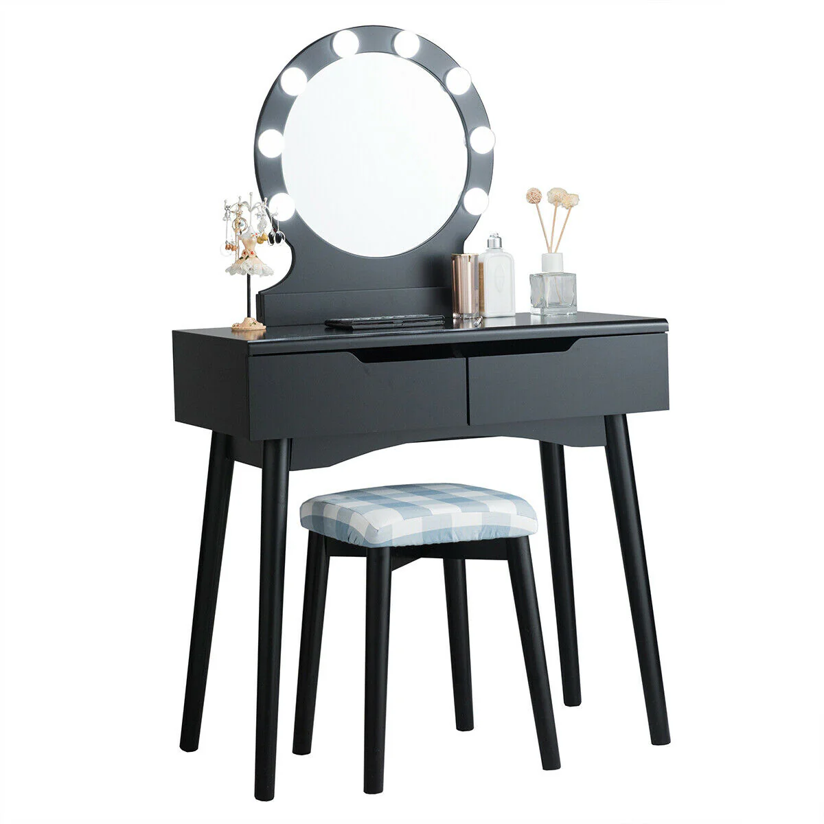 Vanity Makeup Dressing Set Lighted Mirror Touch Switch, Black - Image 4