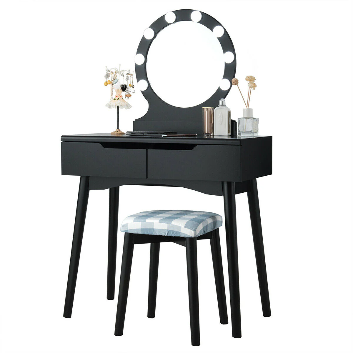 Vanity Makeup Dressing Set Lighted Mirror Touch Switch, Black - Image 5