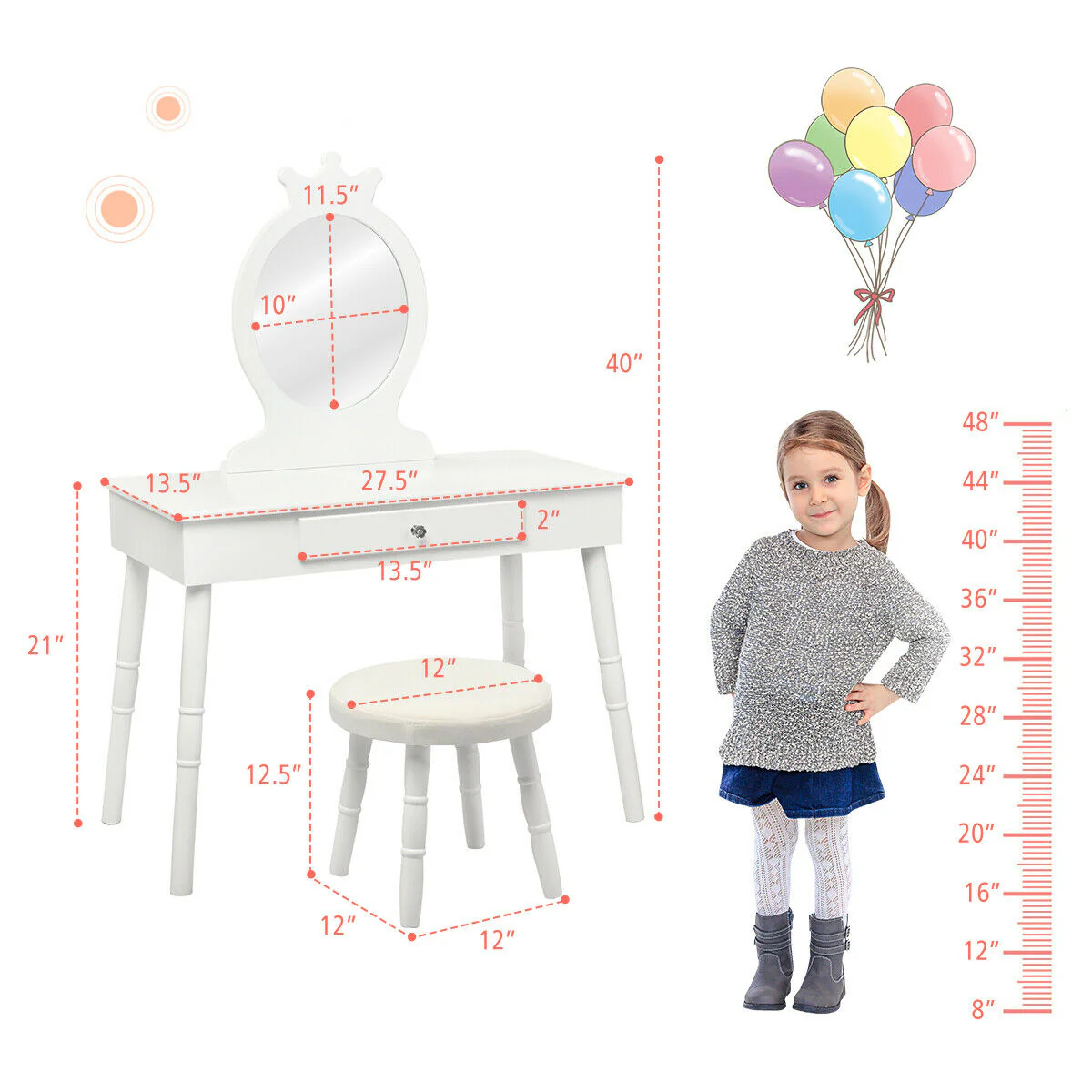 Vanity Makeup Table And Chair Set, White - Image 5