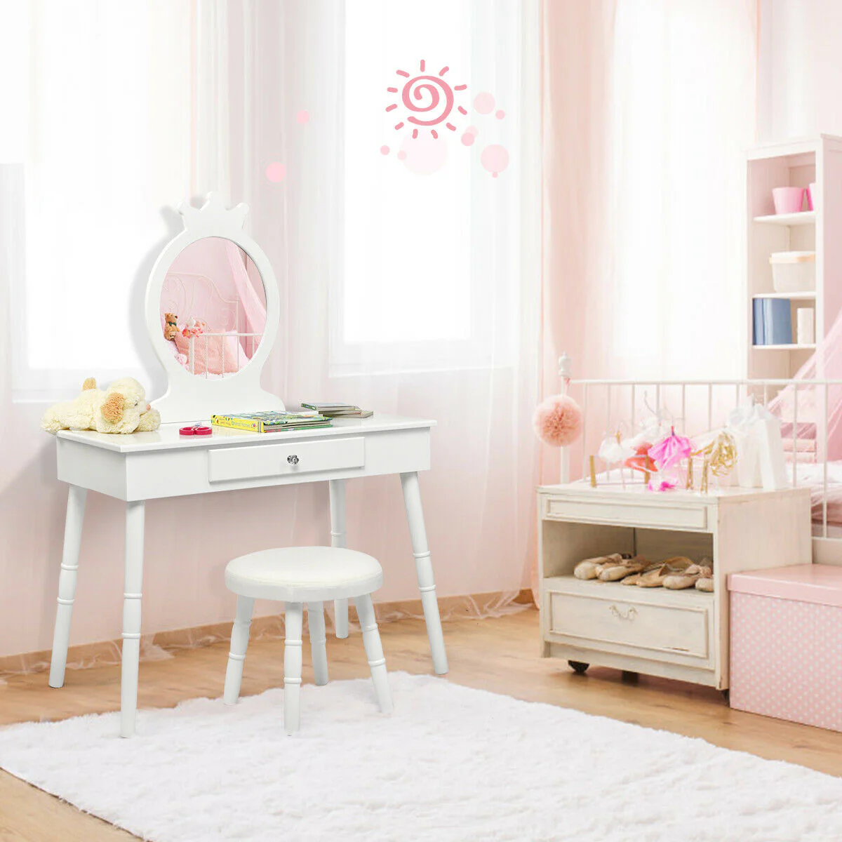 Vanity Makeup Table And Chair Set, White - Image 8