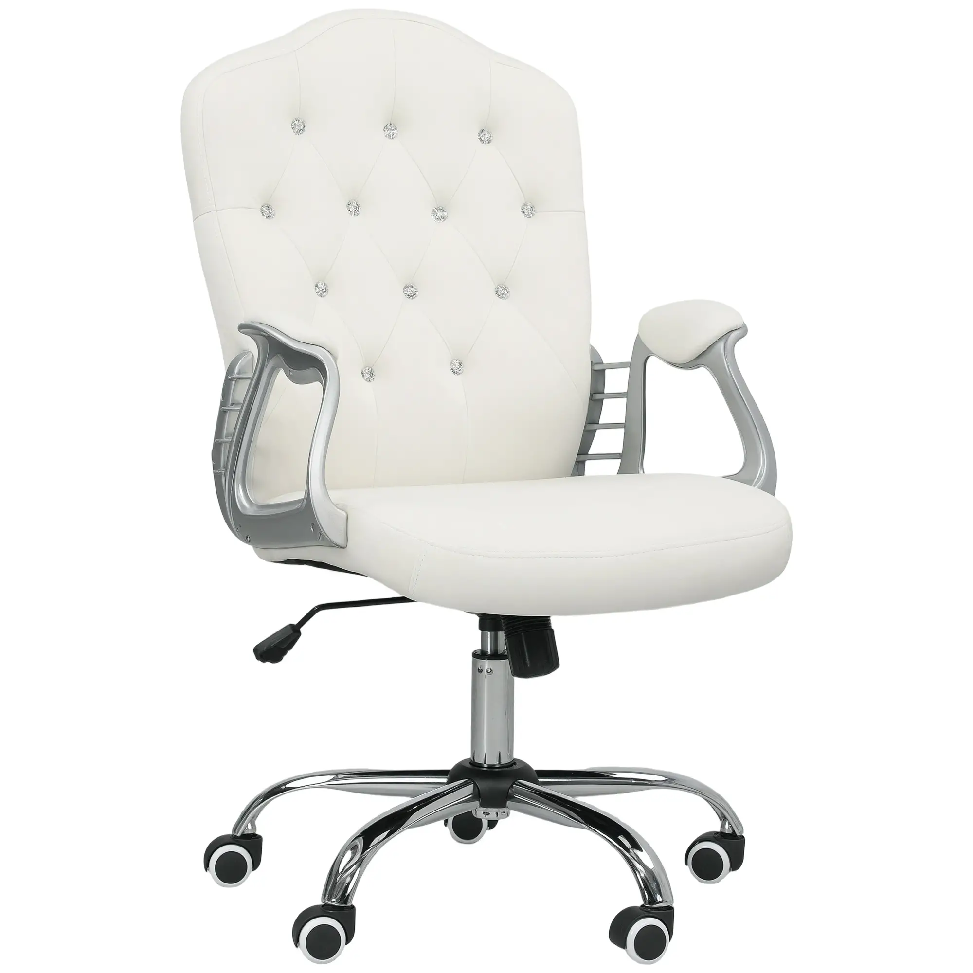 Vanity Office Chair, Velvet Computer Desk Chair with Swivel Wheels, Adjustable Height, Tilt Function, Off-White - Image 11