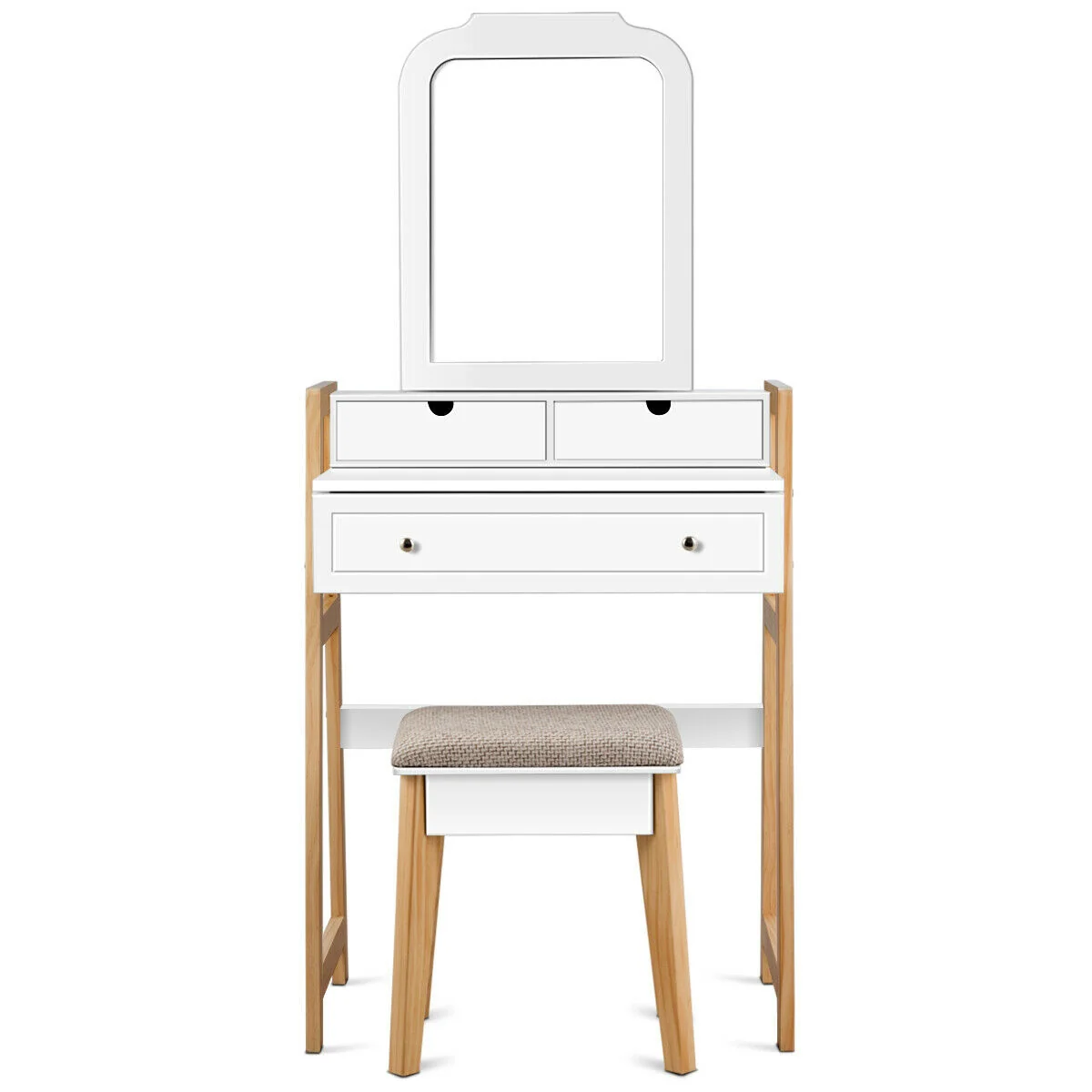 Vanity Table Set With Cushioned Stool, Large Mirror, White - Image 8