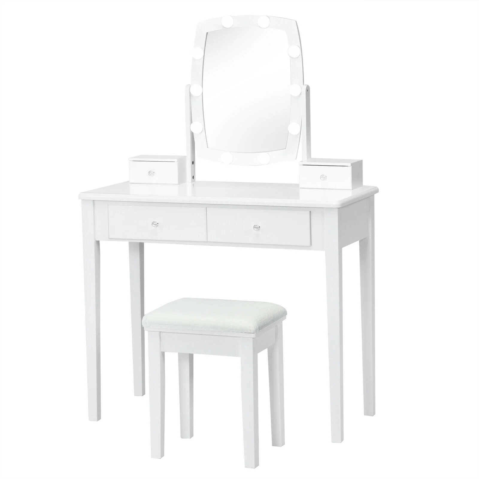 Vanity Table Set With Lighted Mirror, White - Image 4
