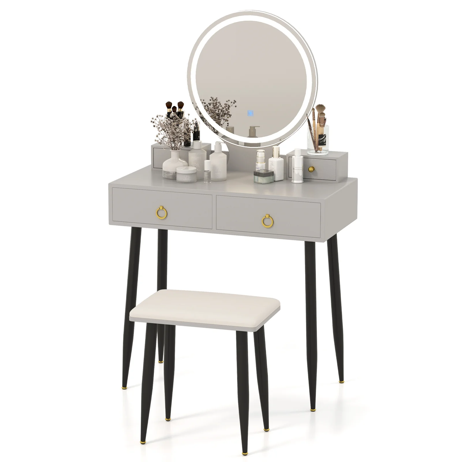 Vanity Table Set With Mirror, Gray