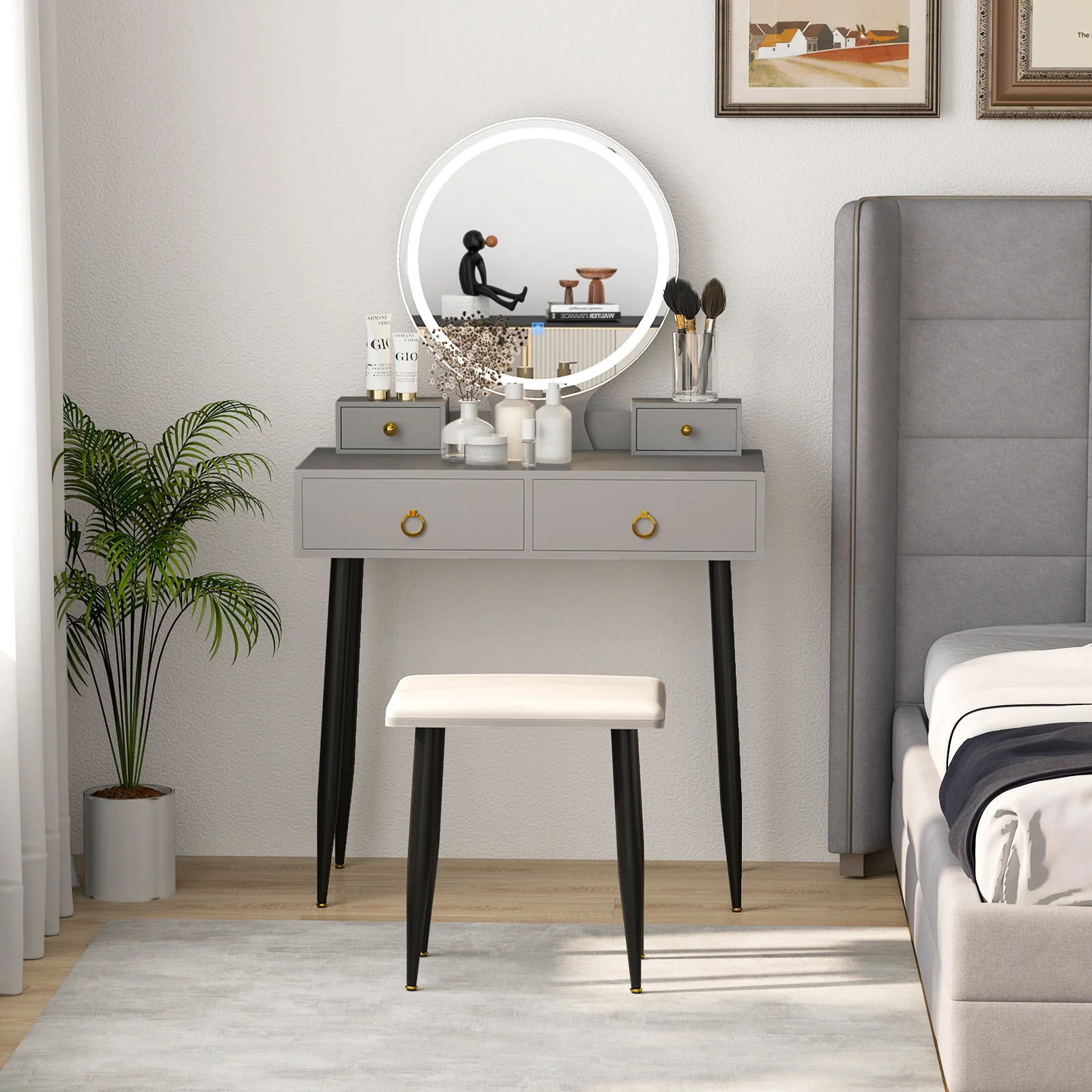 Vanity Table Set With Mirror, Gray - Image 6