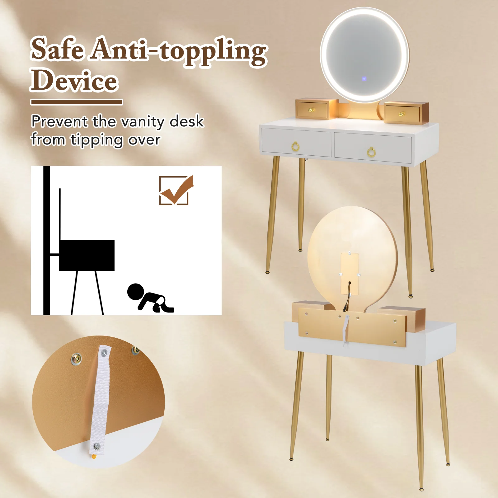 Vanity Table Set With Mirror, White - Image 10