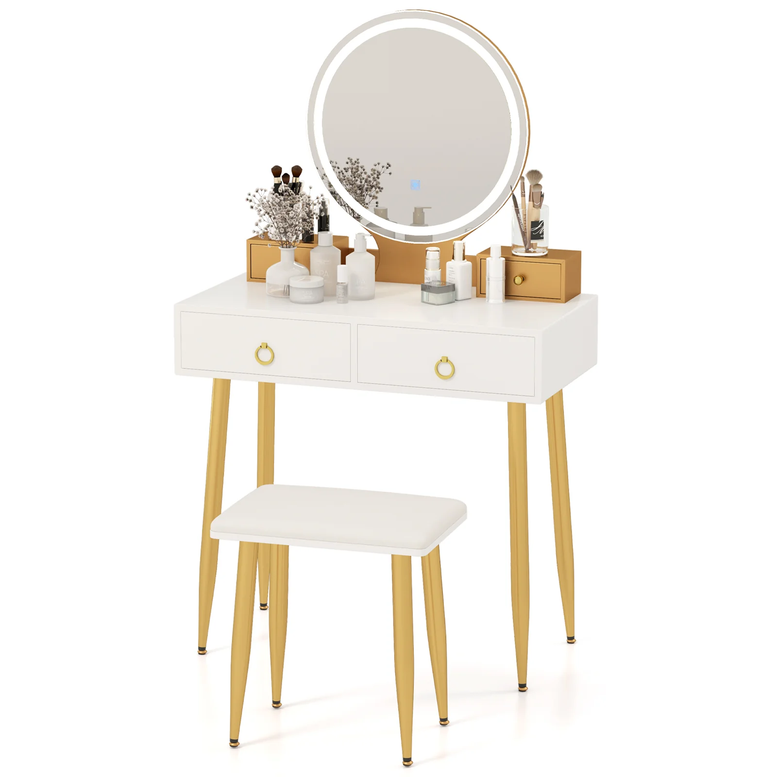 Vanity Table Set With Mirror, White - Image 4