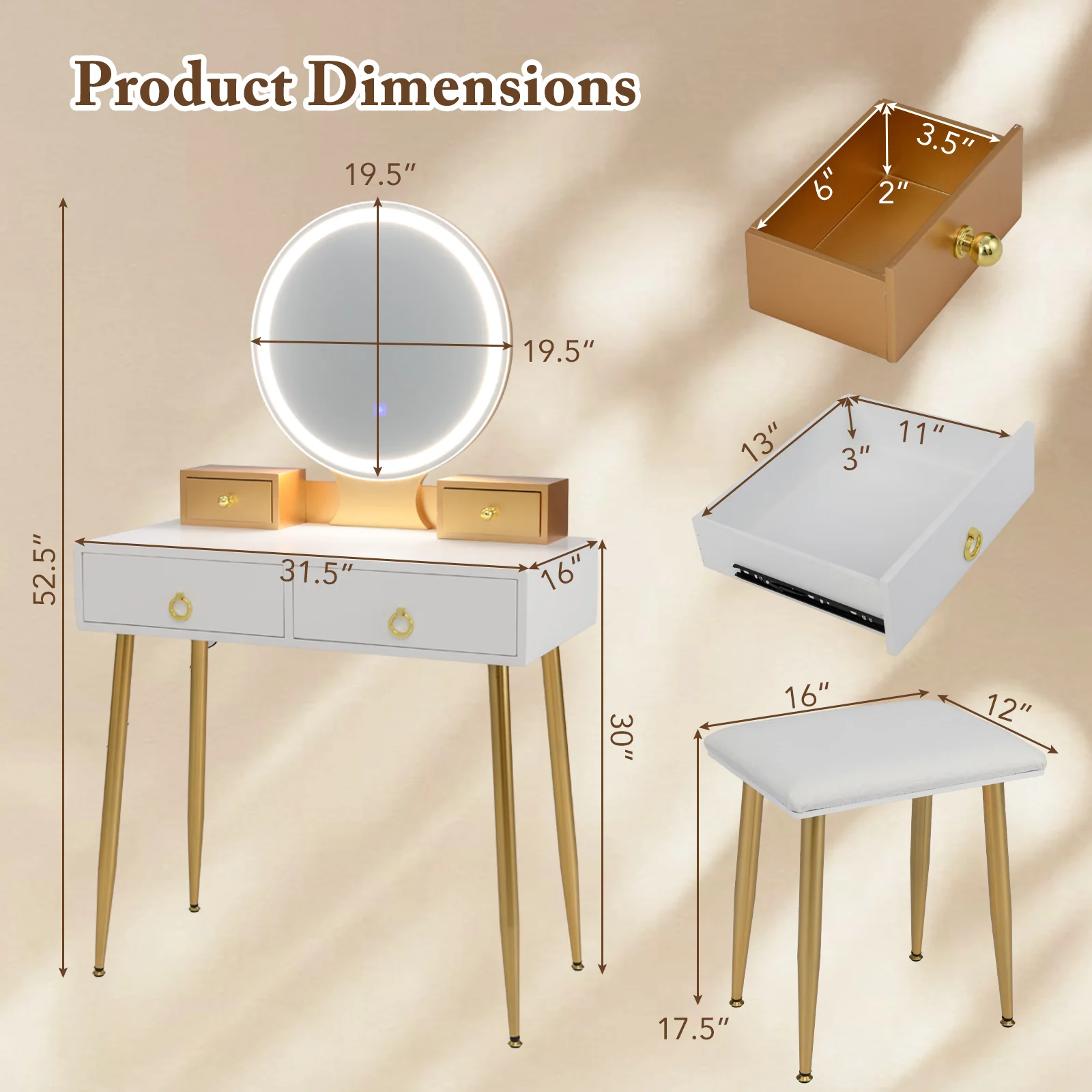 Vanity Table Set With Mirror, White - Image 5