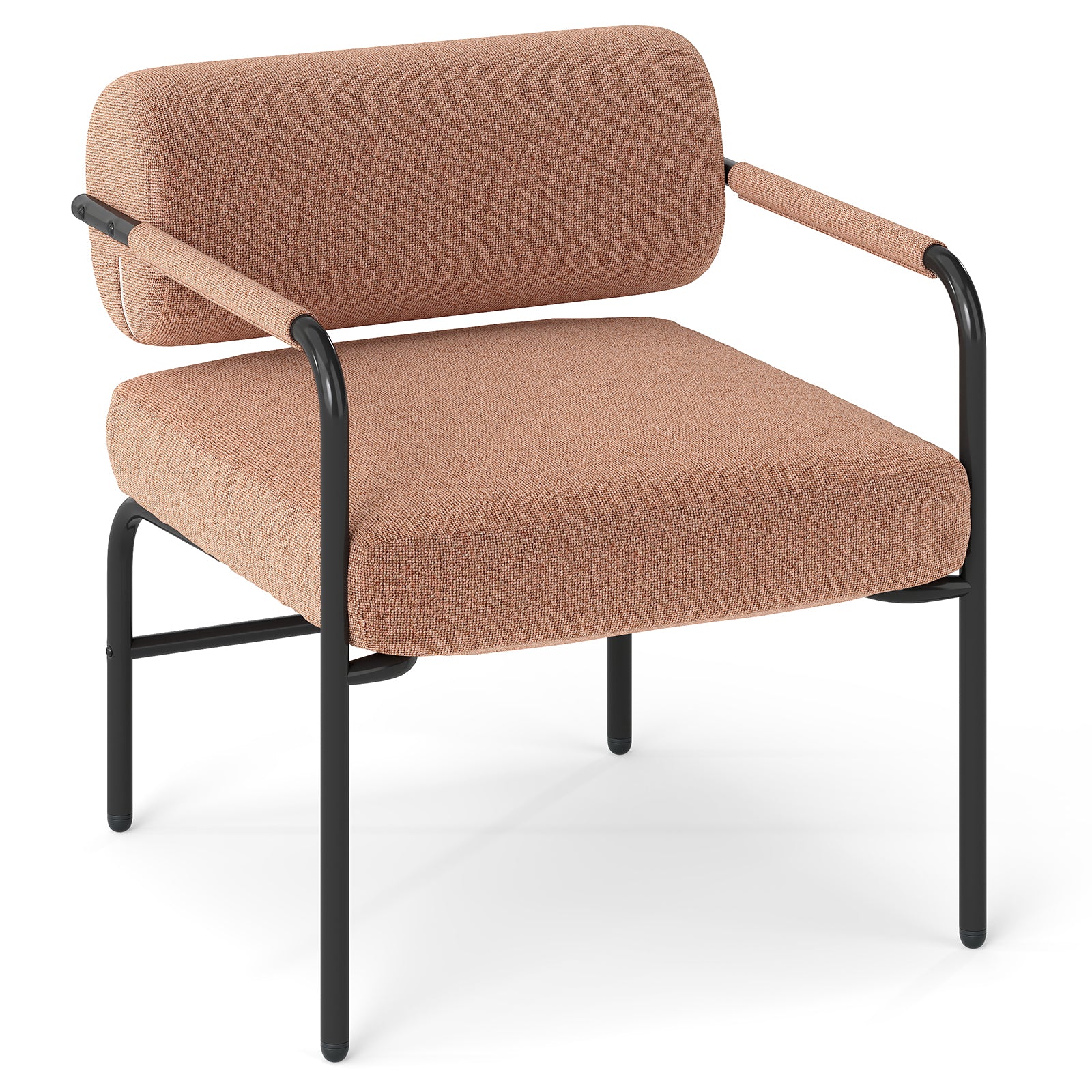Velvet Accent Chair, Cylindrical Backrest, Metal Armrests, Brown - Image 3