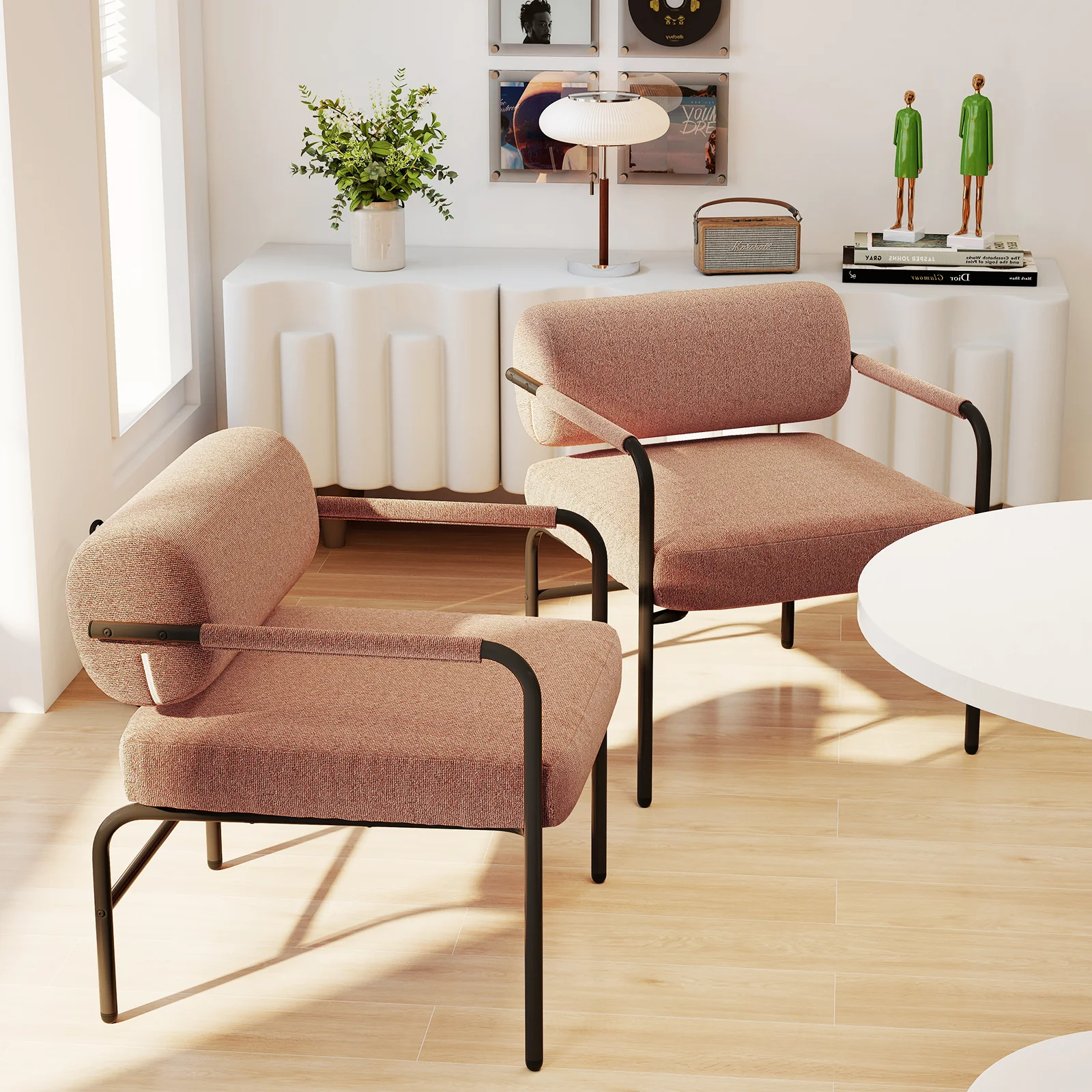 Velvet Accent Chair, Cylindrical Backrest, Metal Armrests, Brown - Image 5