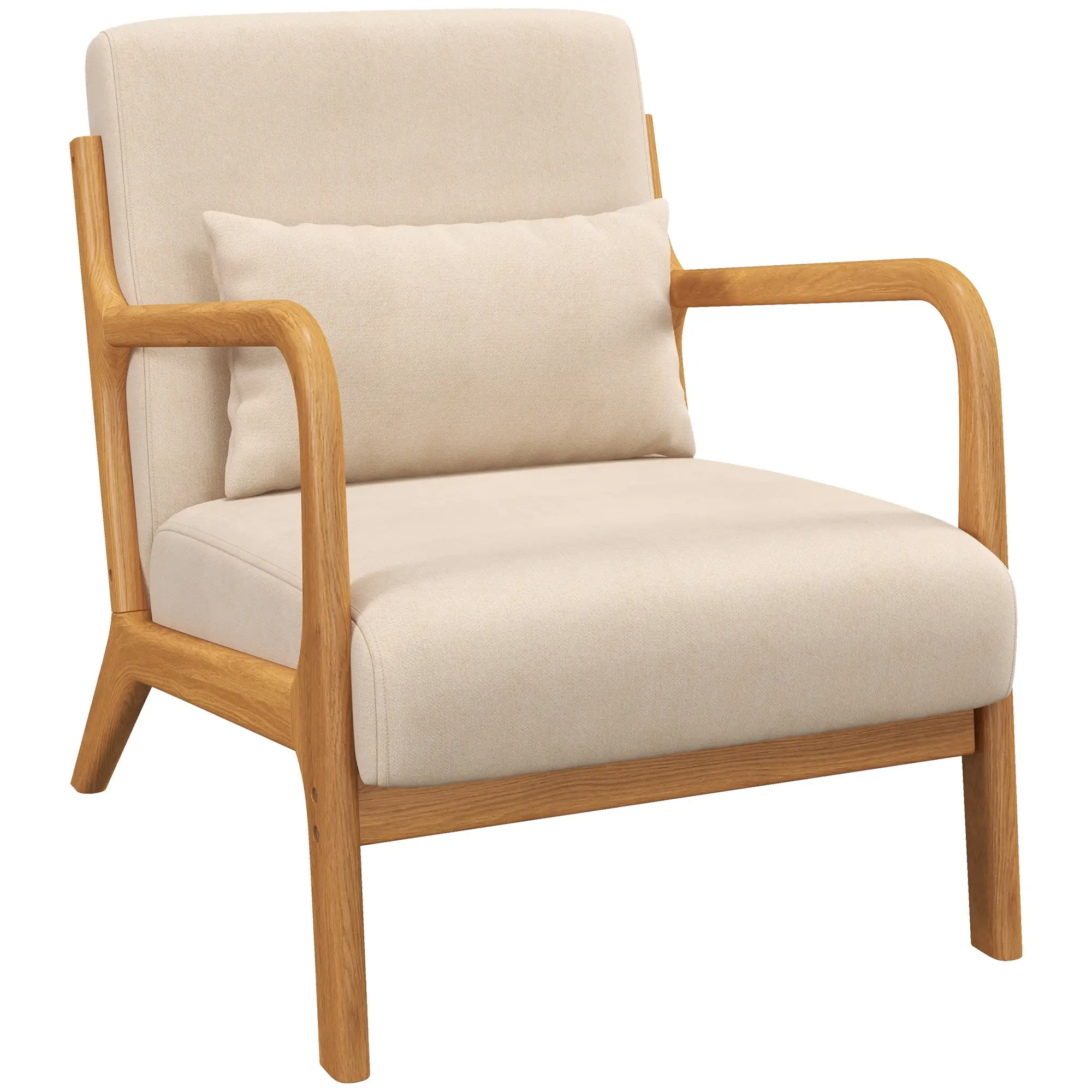 Velvet Armchair, Retro Accent Chair with Wood Legs, Beige - Image 11