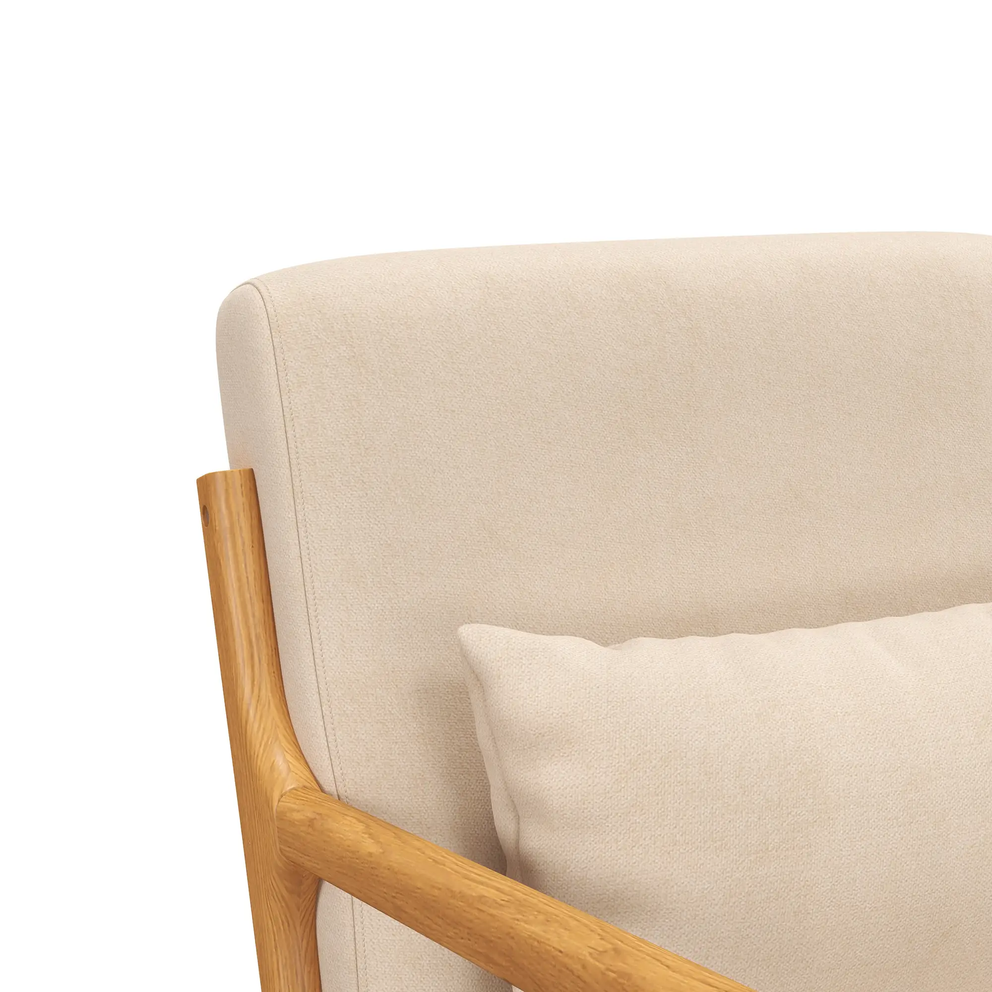 Velvet Armchair, Retro Accent Chair with Wood Legs, Beige - Image 7