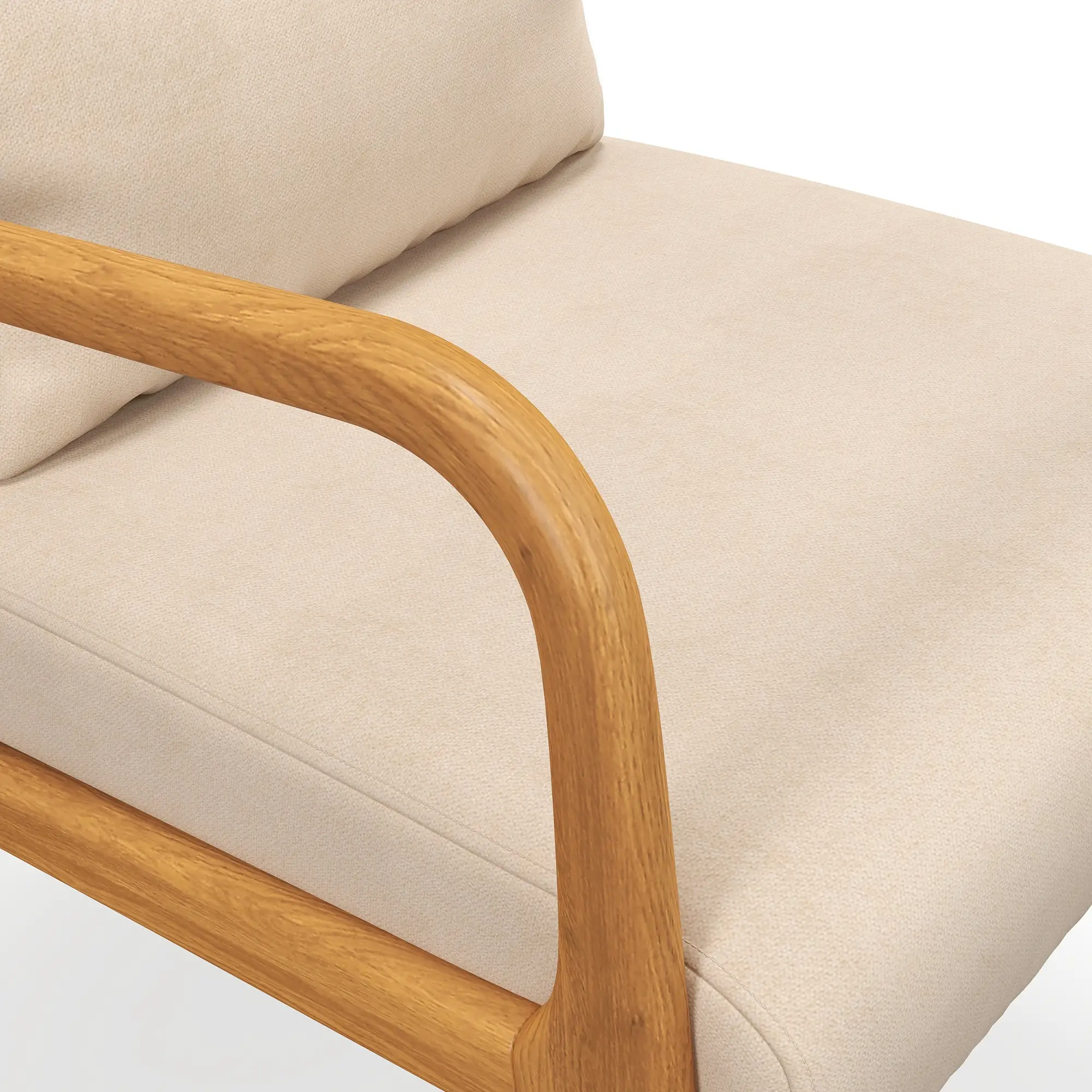 Velvet Armchair, Retro Accent Chair with Wood Legs, Beige - Image 8