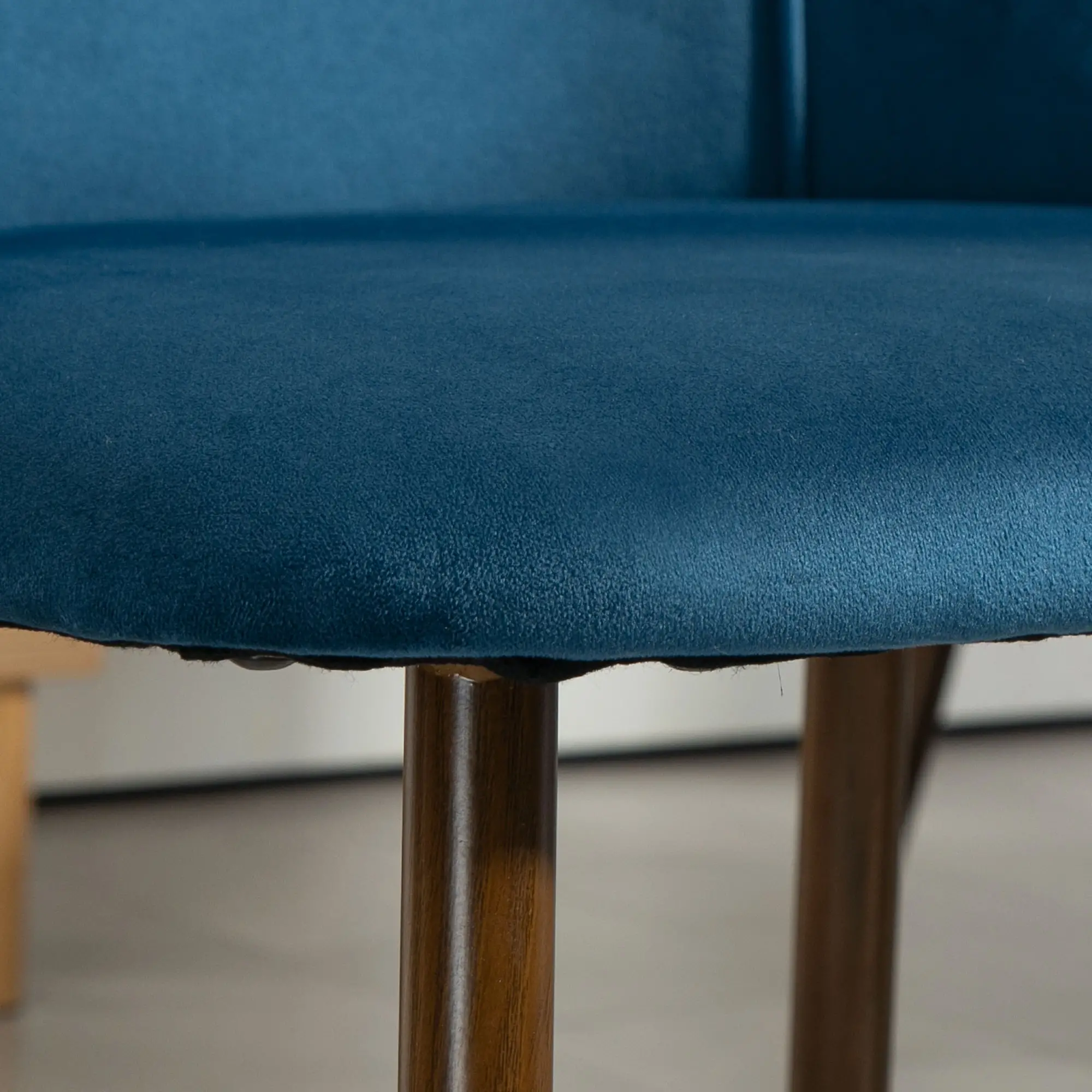 Velvet Dining Chairs Set of 4, Wood-Grain Steel Leg, Dark Blue - Image 10