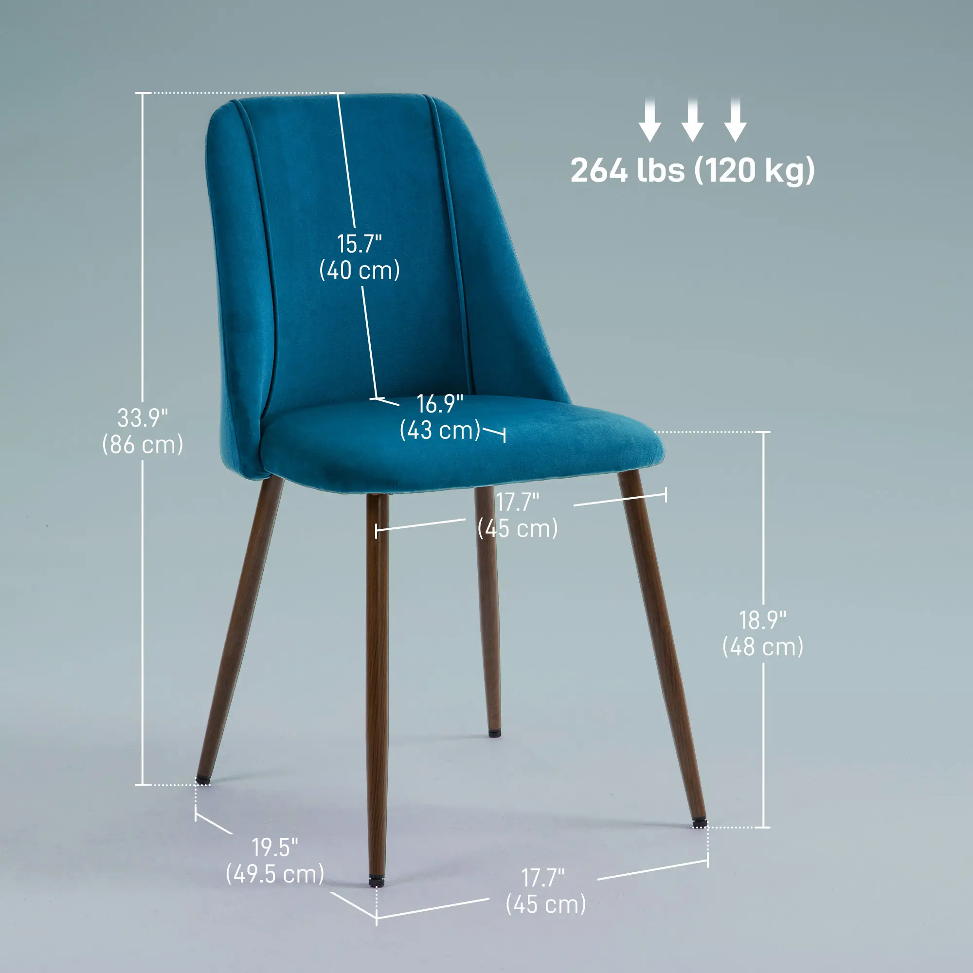 Velvet Dining Chairs Set of 4, Wood-Grain Steel Leg, Dark Blue - Image 3