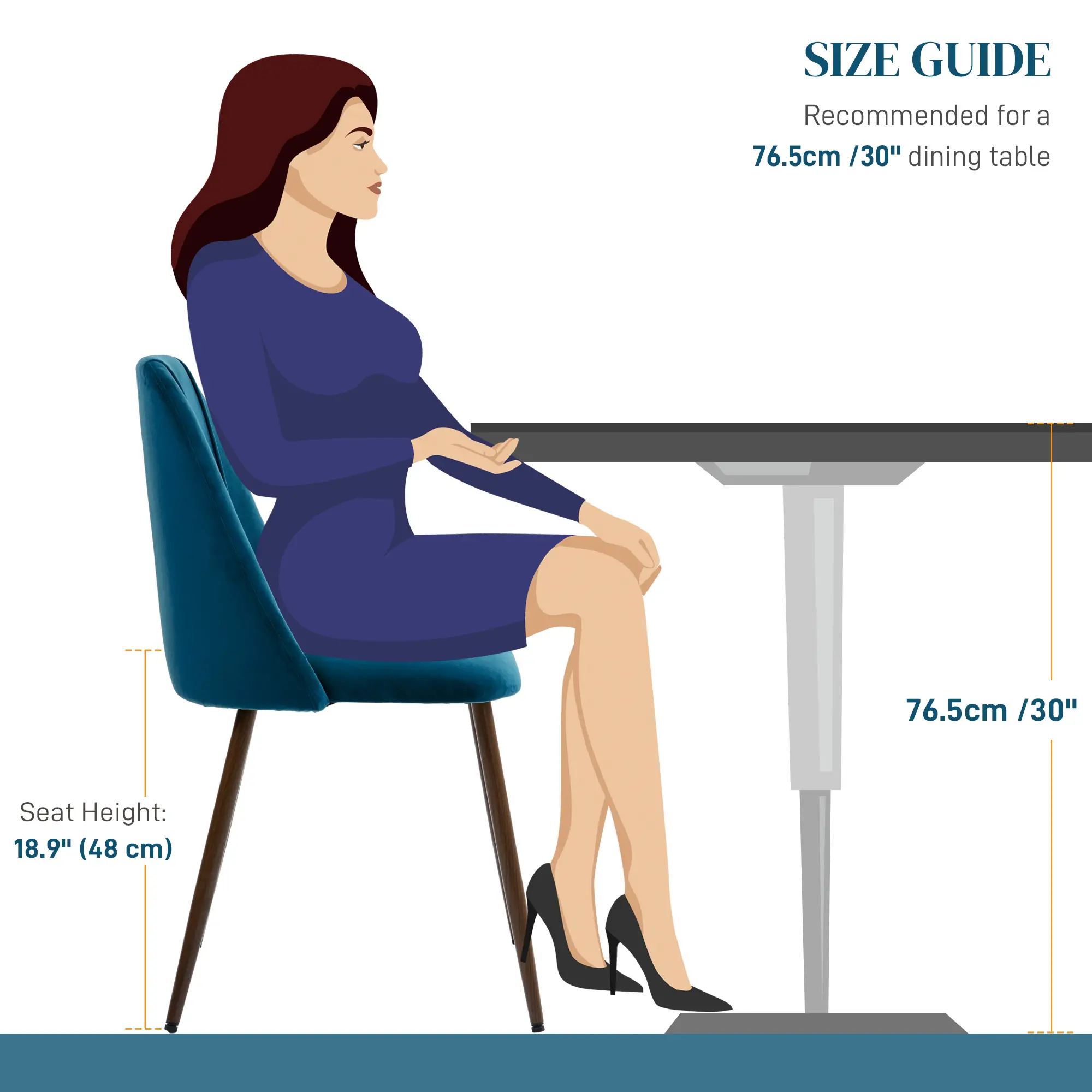 Velvet Dining Chairs Set of 4, Wood-Grain Steel Leg, Dark Blue - Image 7