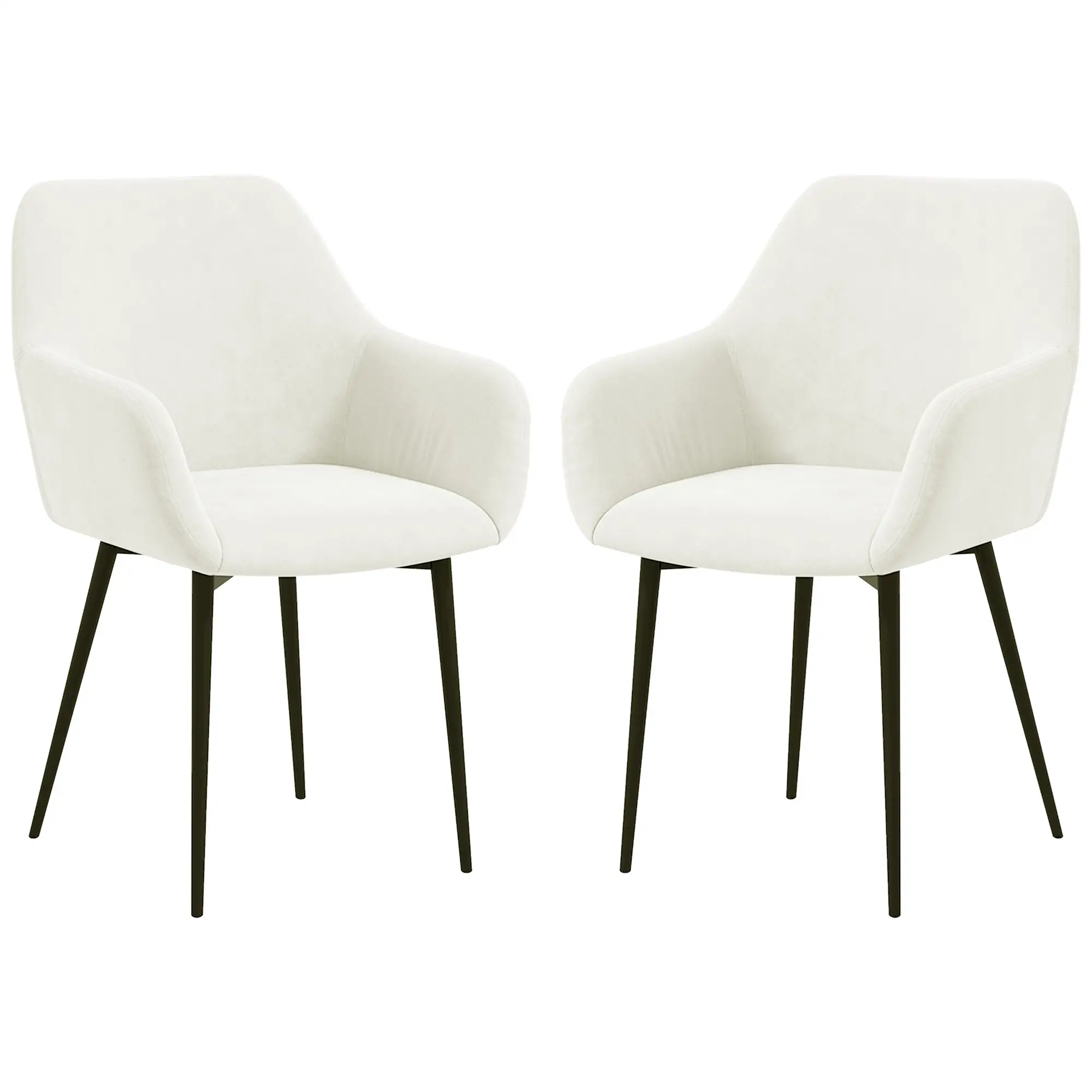 Velvet Fabric Dining Chairs Set of 2, Steel Legs, Cream White