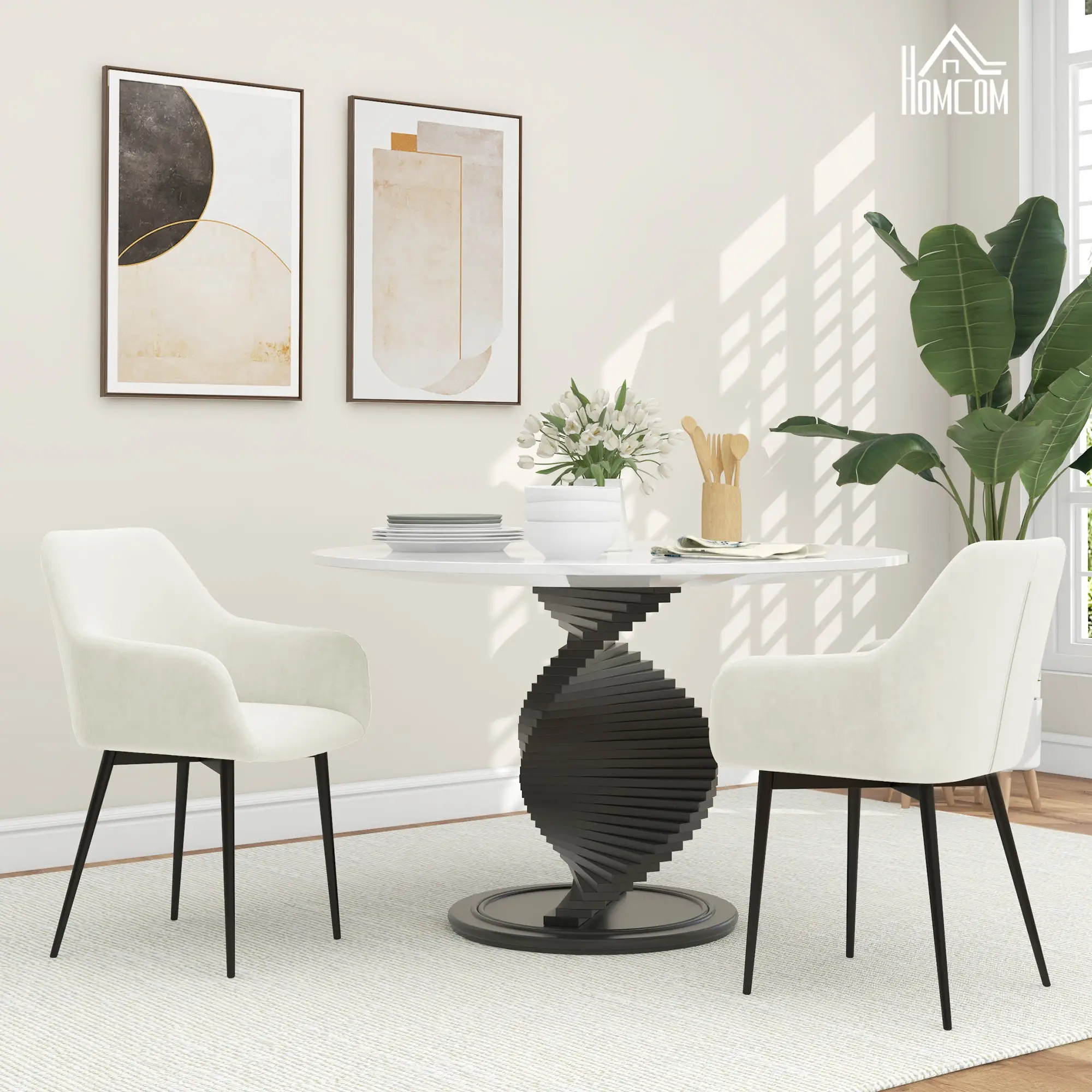 Velvet Fabric Dining Chairs Set of 2, Steel Legs, Cream White - Image 2