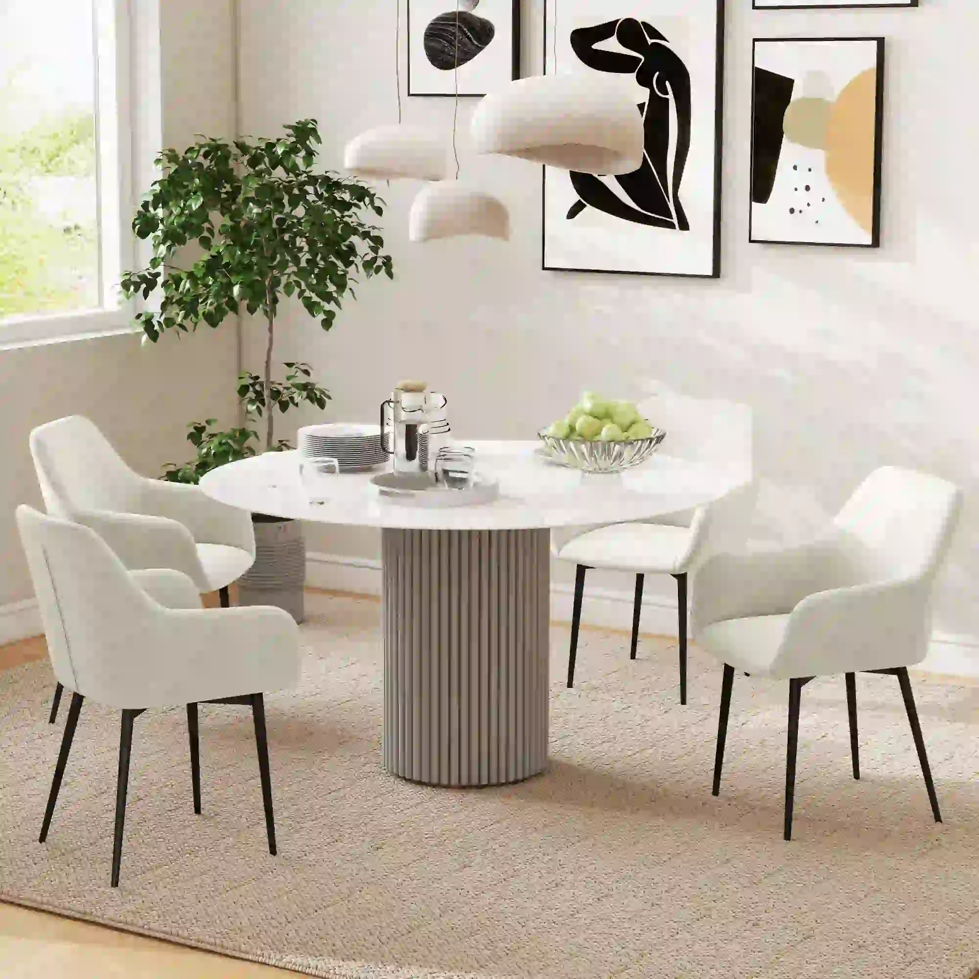 Velvet Fabric Dining Chairs Set of 2, Steel Legs, Cream White - Image 7