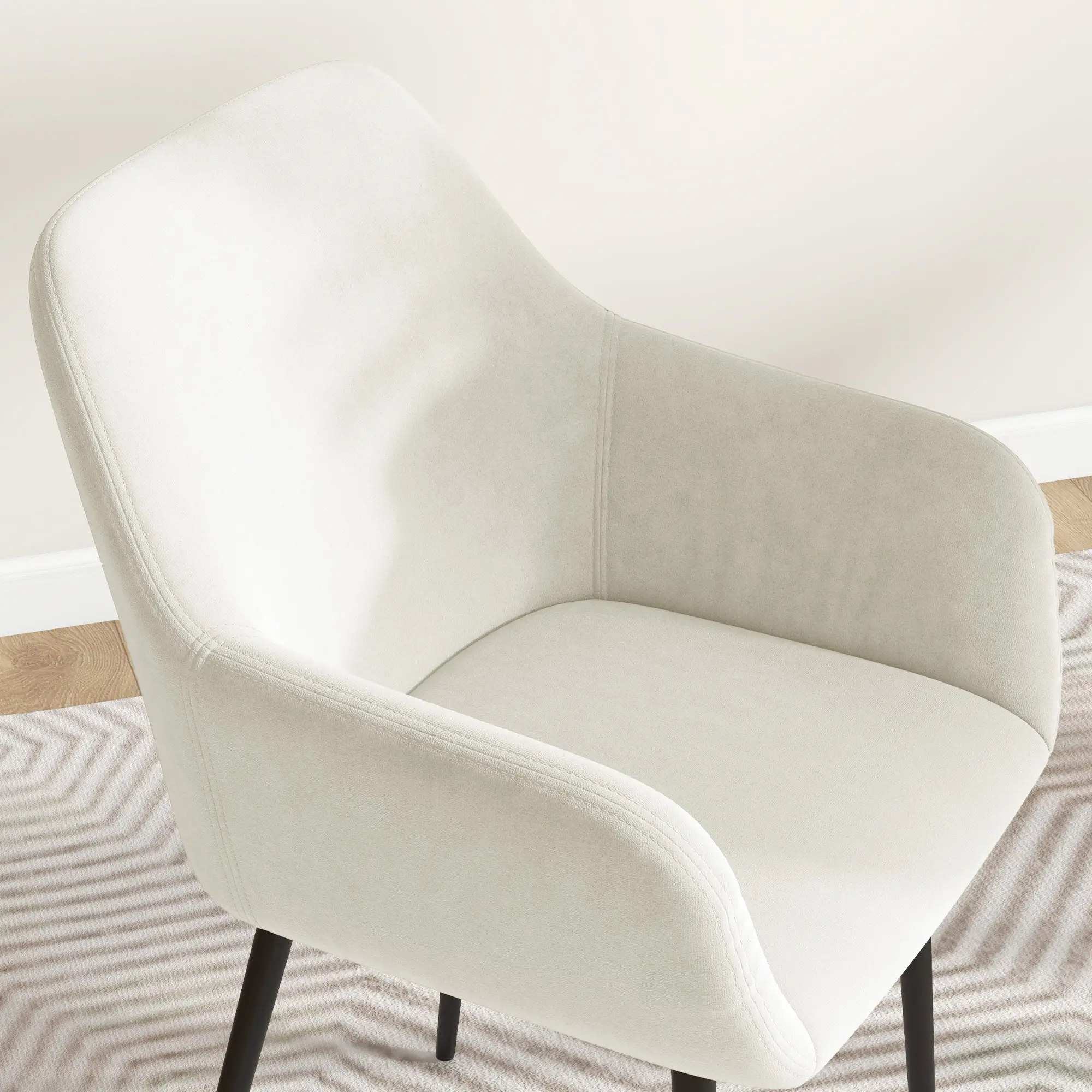 Velvet Fabric Dining Chairs Set of 2, Steel Legs, Cream White - Image 9