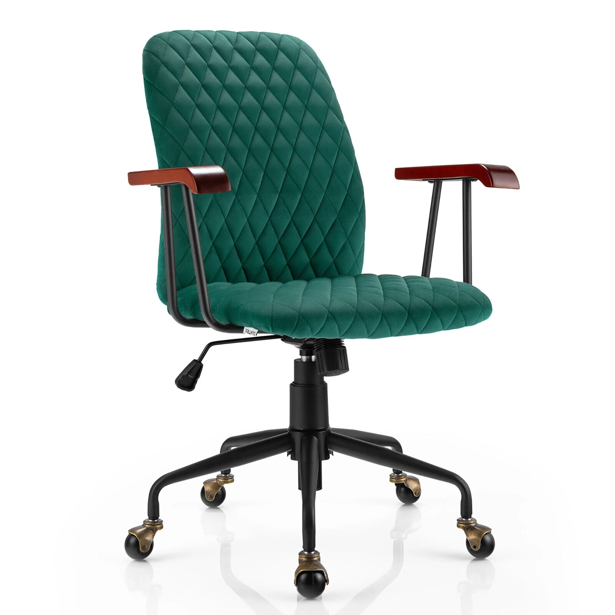 Velvet Office Chair With Wooden Armrest, Green