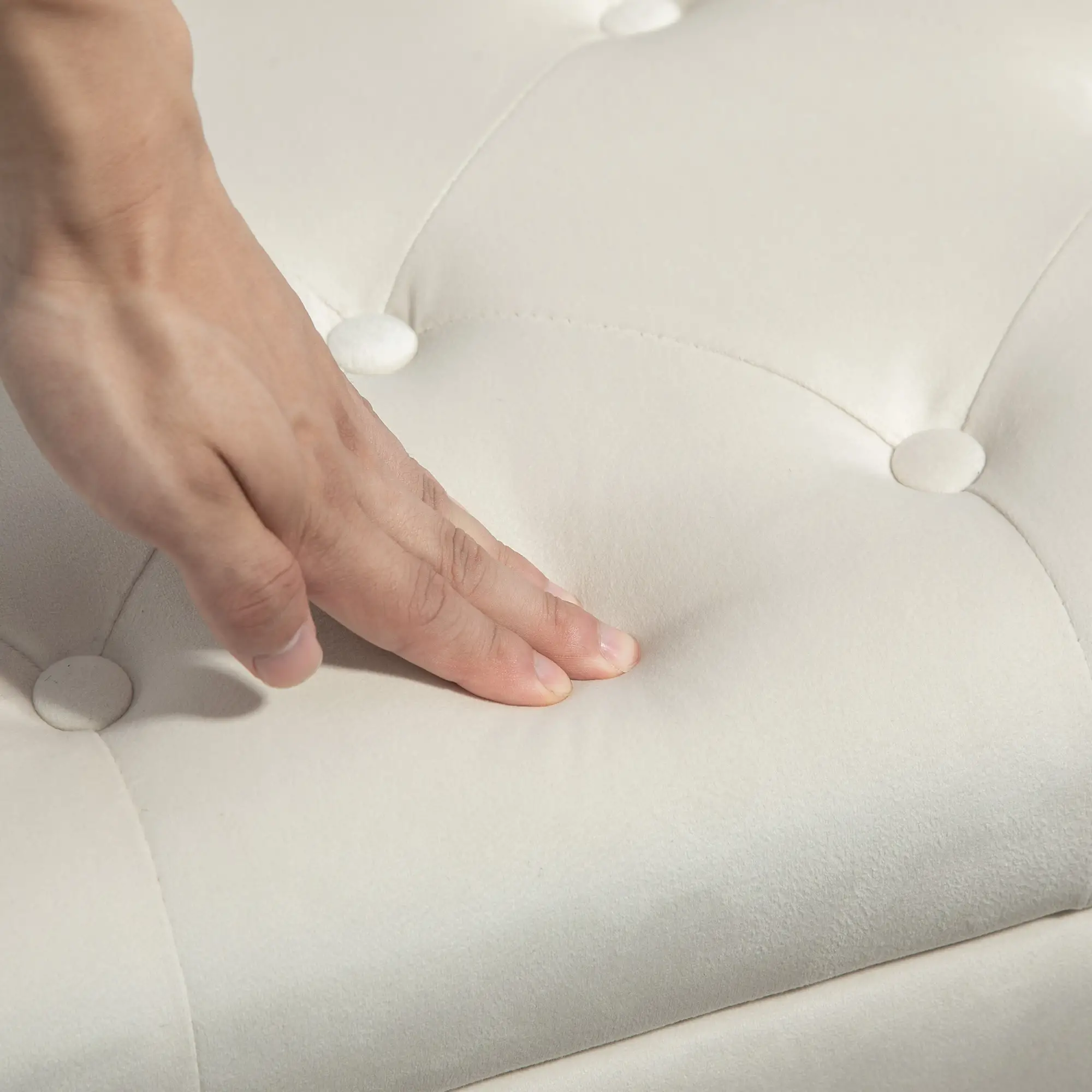 Velvet Storage Ottoman with Lid, Wood Legs, Cream White - Image 10